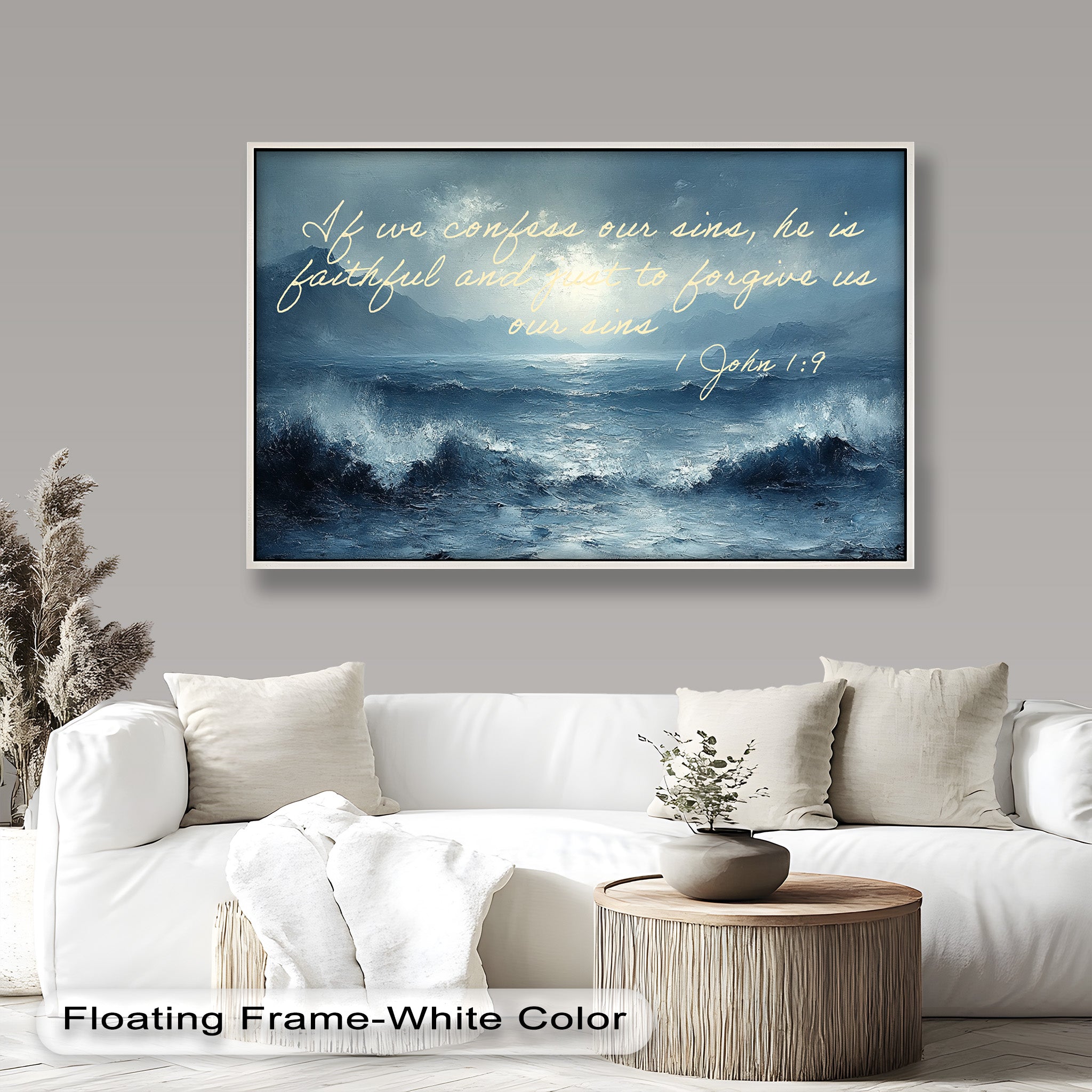 1 John 1:9 Bible Verse Oil Painting - Christian Scripture Wall Art for Home Decor, Church & Office - Forgiveness and Grace Religious Gift