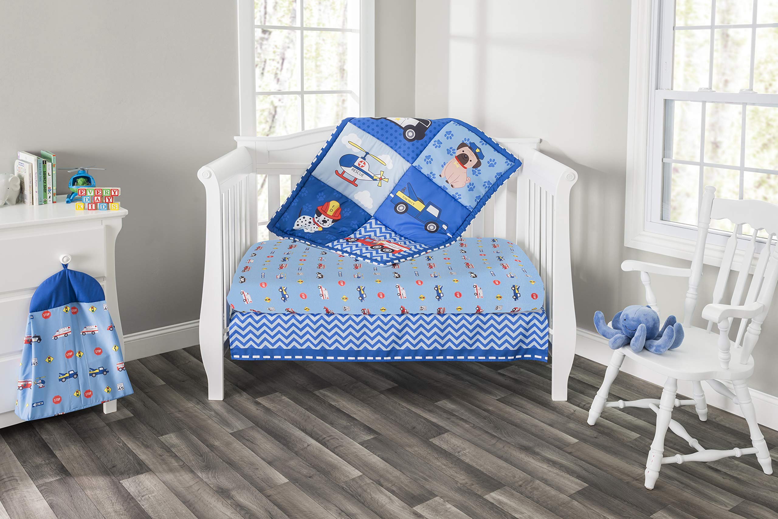 3-Piece Boys Crib Bedding Set - Little Rescuer Theme - Soft Quilt, Fitted Sheet & Dust Ruffle - Nursery & Baby Crib Bedding - Perfect for Newborns & Toddlers - Ideal for Nursery Decor & Baby Shower Gifts