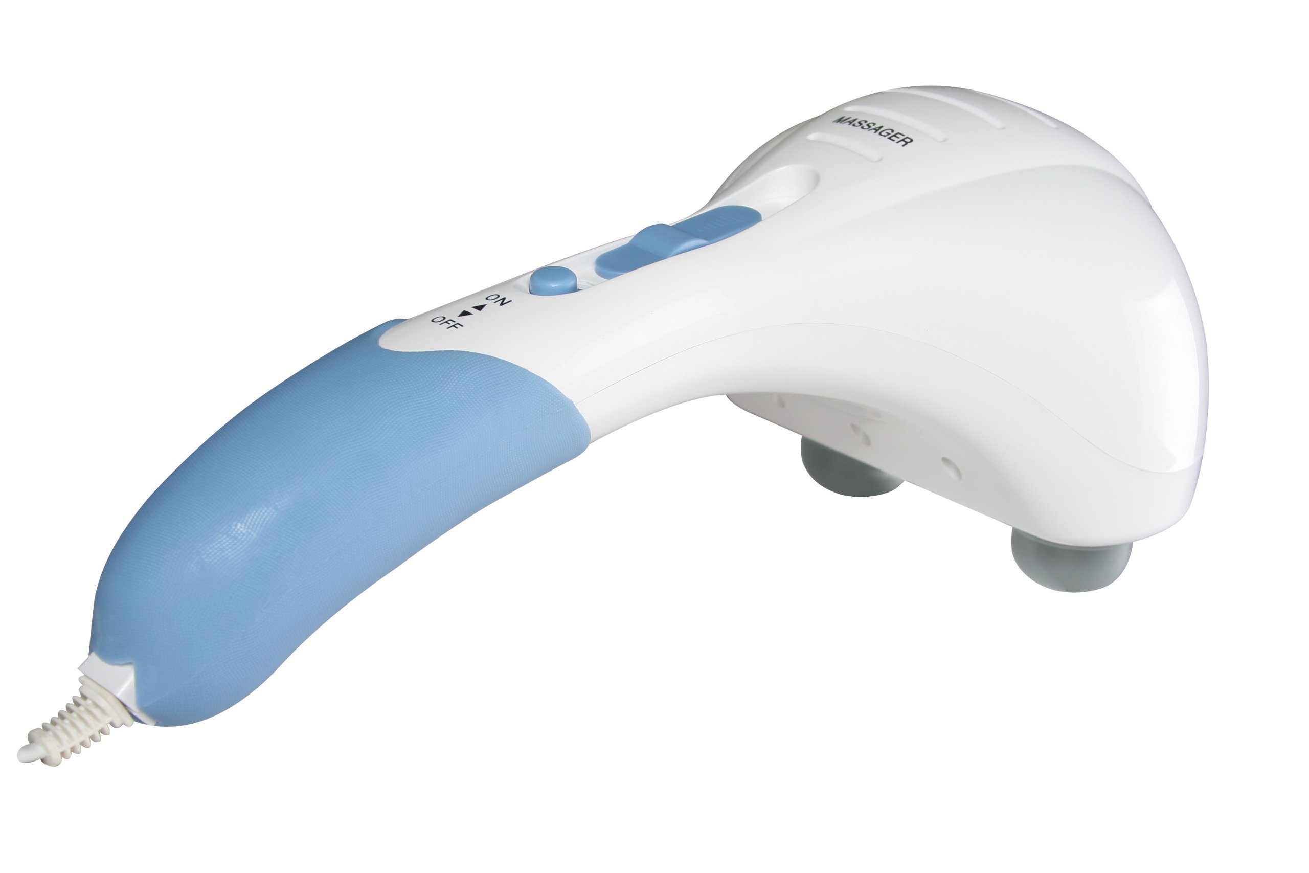Portable Handheld Body Massager with Dual Heads & 3 Interchangeable Attachments - White | Relieves Muscle Pain, Tension & Stress - Perfect for Home, Office & Travel Use