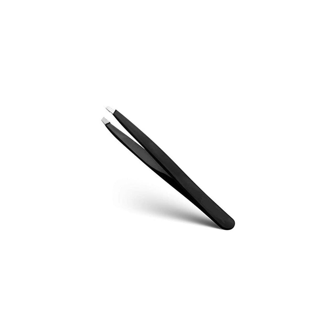 Basic Care Slant Tip Tweezers with Black Rubber Grip - Precise Hair Removal for Eyebrows, Splinters & Facial Grooming - Ideal for Home, Travel & Professional Salon Use