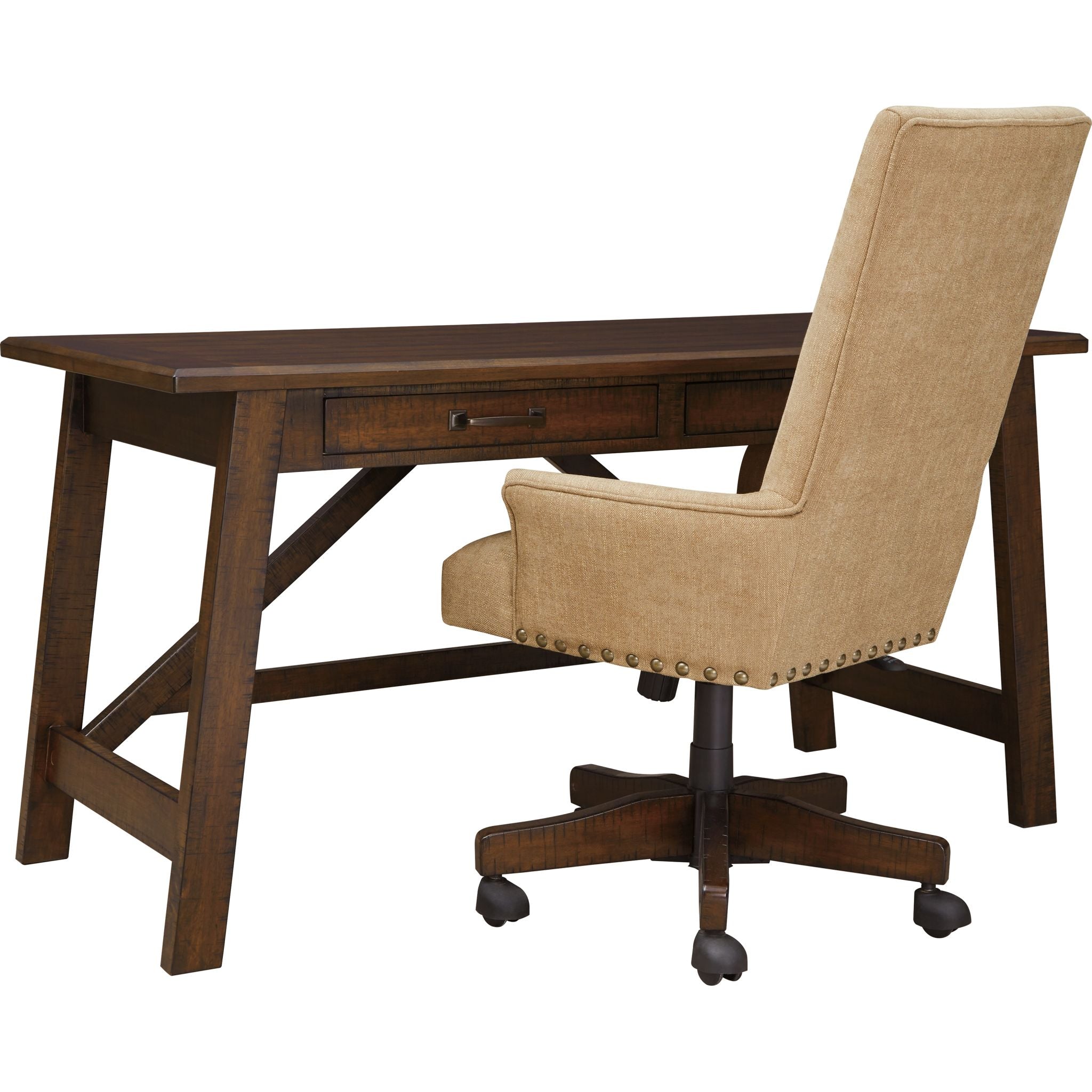 Baldridge Desk in Rustic Brown - Solid Wood Home Office Desk for Study & Work - Perfect for Home Office, Study Room & Workspace