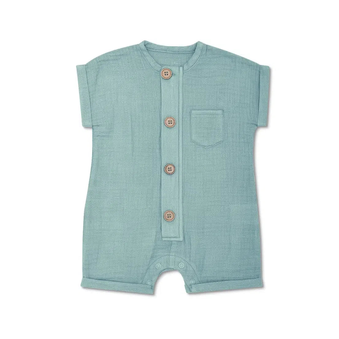 Organic Muslin Short Sleeve Romper for Baby Girls & Boys - Soft & Breathable Teal Outfit - Perfect for Playtime, Summer & Photo Shoots | Apple Park