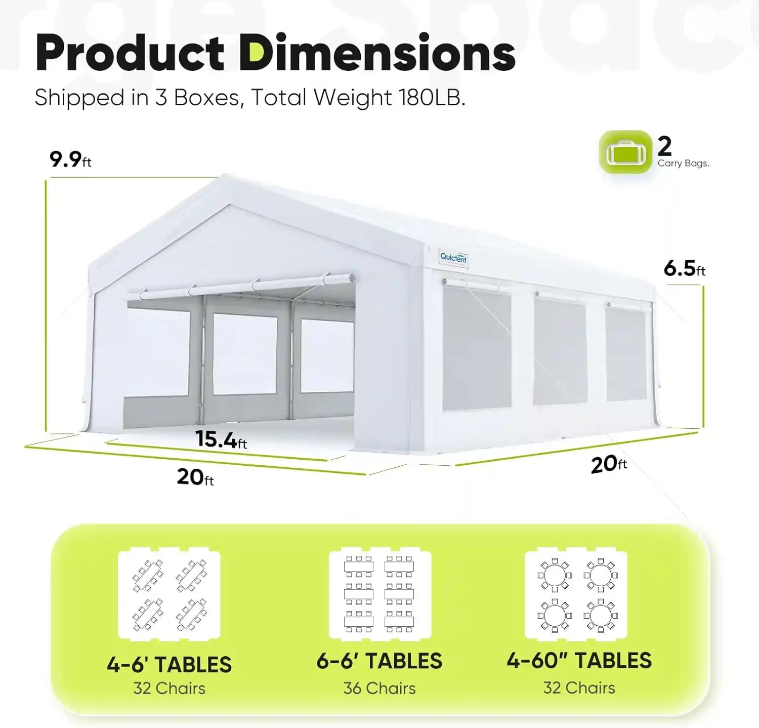 20' x 20' Pop Up Party Tent with Mesh Windows - Waterproof Outdoor Canopy for Weddings, Picnics, Camping & Backyard Events