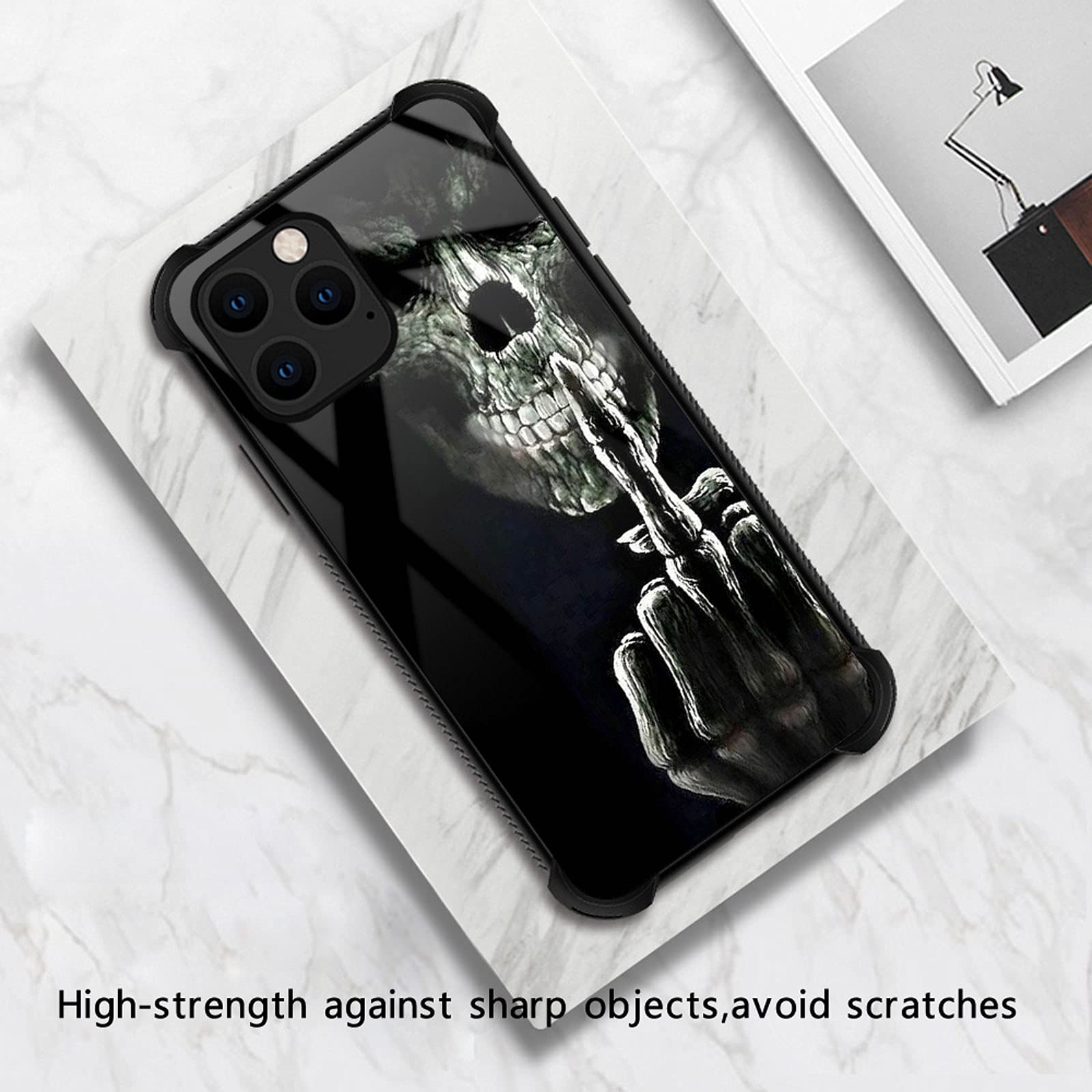 Shockproof Anti-Scratch Hard PC Case for iPhone 13 Mini with Skull & Middle Finger Design - Stylish Protective Cover for Everyday Use, Travel & Outdoor Activities