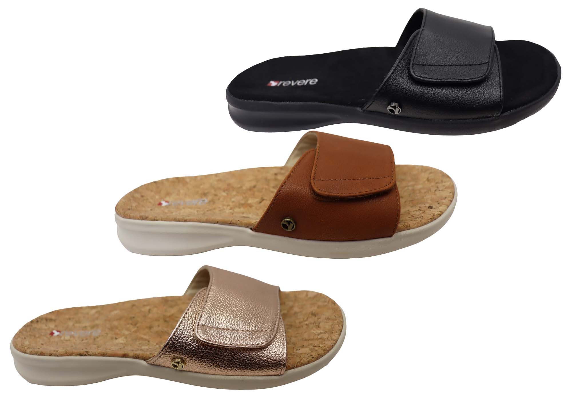 Revere Macau Women's Comfortable Leather Slides Sandals - Casual Summer Shoes for Beach, Pool & Home Wear
