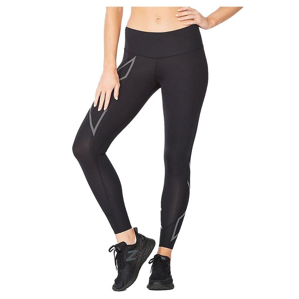2XU Women's Light Speed Mid-Rise Compression Tights - Running & Fitness Workout Leggings for Yoga, Gym & Training