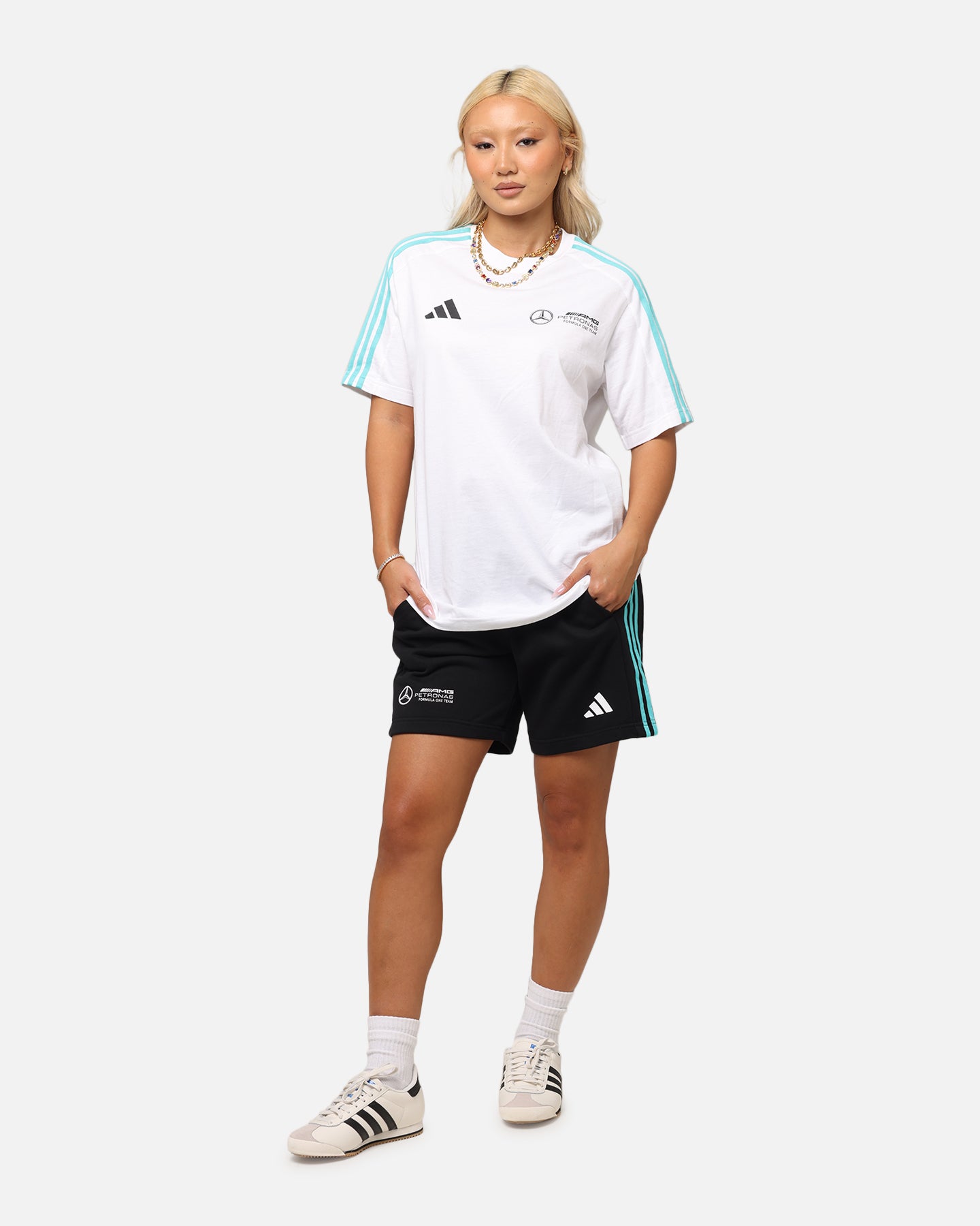 Adidas x Mercedes AMG PETRONAS F1 DNA Running Shorts for Men - Black/White Athletic Shorts for Gym, Jogging & Casual Wear