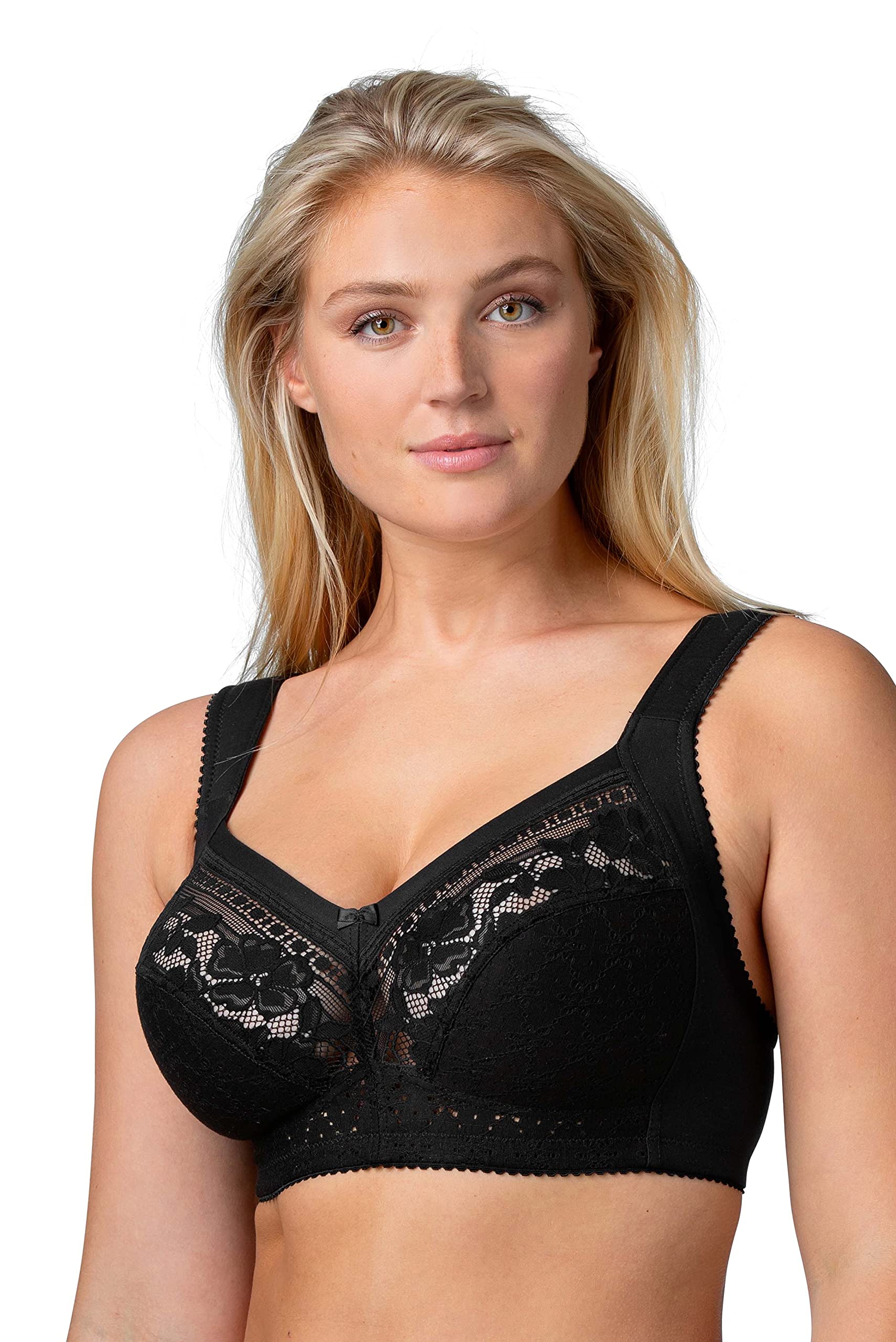 Miss Mary of Sweden Cotton Star Lace Non-Wired Unpadded Bra - Comfortable Wireless Bralette for Everyday Wear, Sleep & Relaxation