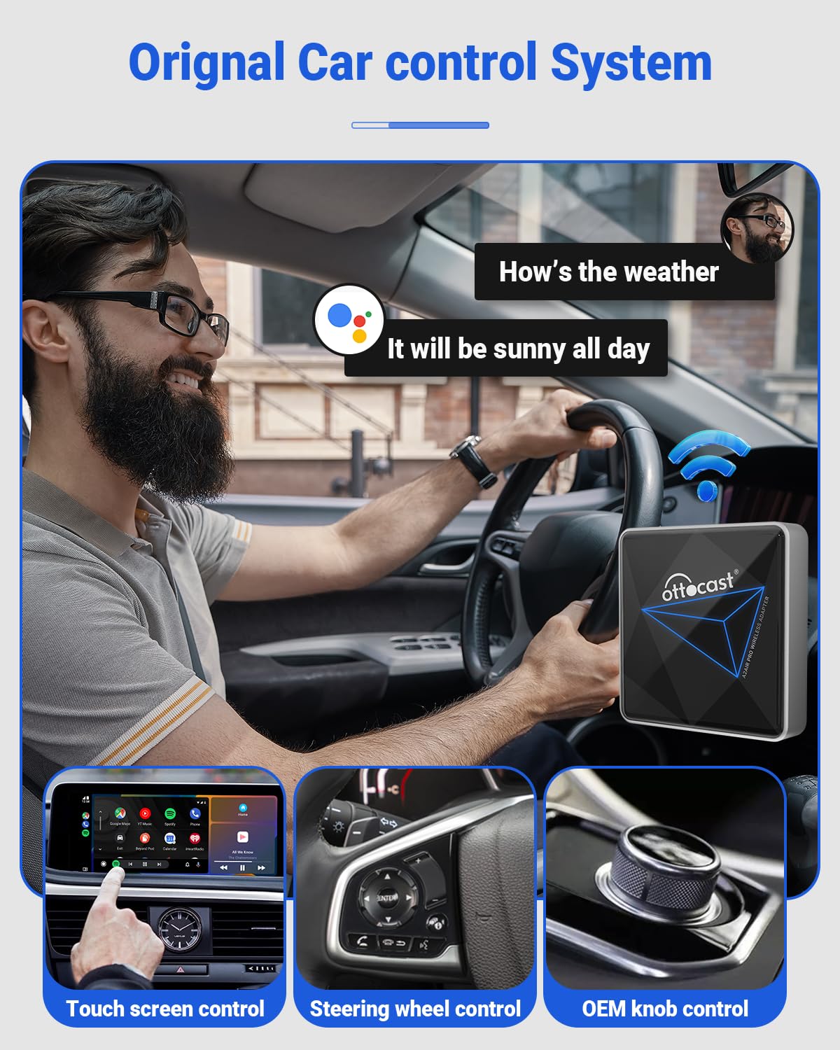 OTTOCAST A2Air Pro Wireless Android Auto Adapter 2023 Upgrade - Convert Wired to Wireless CarPlay for Android Phones, Plug & Play USB Dongle with Fast Connection & Low Latency - Perfect for Commuting, Road Trips and Hands-Free Driving