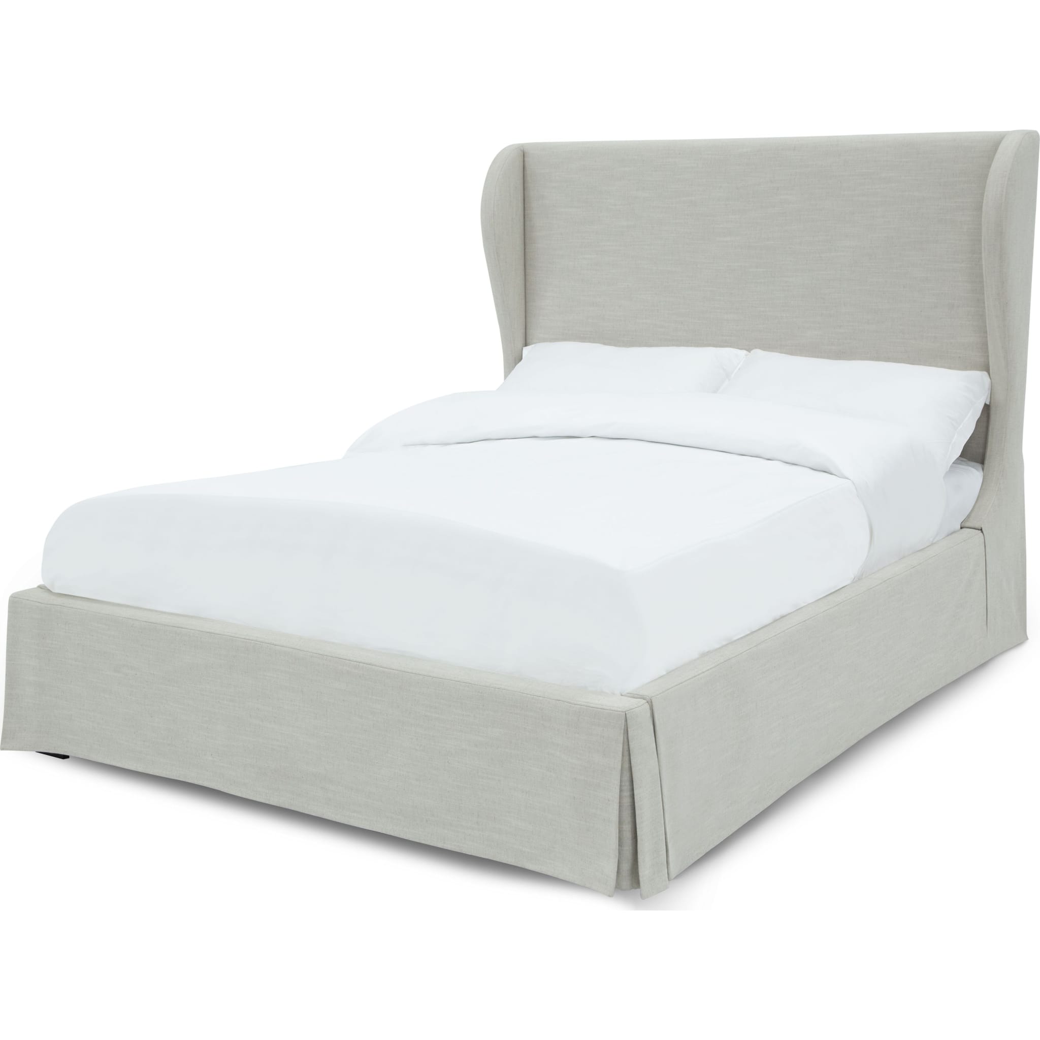 Hera Skirted Footboard Storage Panel Bed in Oatmeal - Queen Size Upholstered Platform Bed with Underbed Storage - Perfect for Small Bedrooms & Guest Rooms