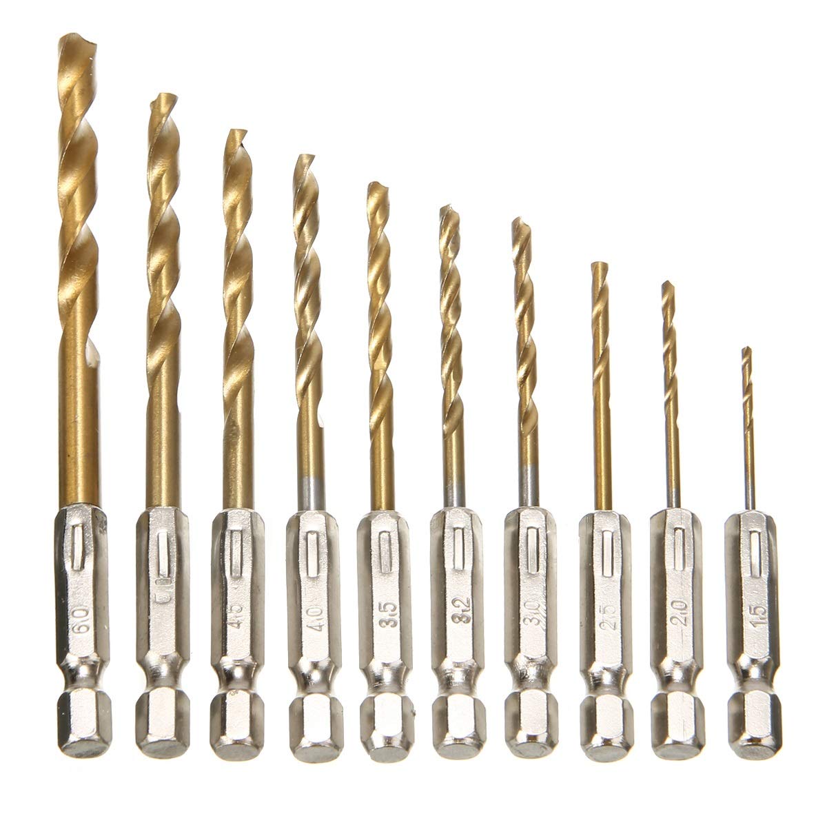 10-Piece HSS Titanium Coated Twist Drill Bit Set - Hex Shank for Cordless Screwdrivers - Perfect for Wood, Metal & Plastic DIY Projects