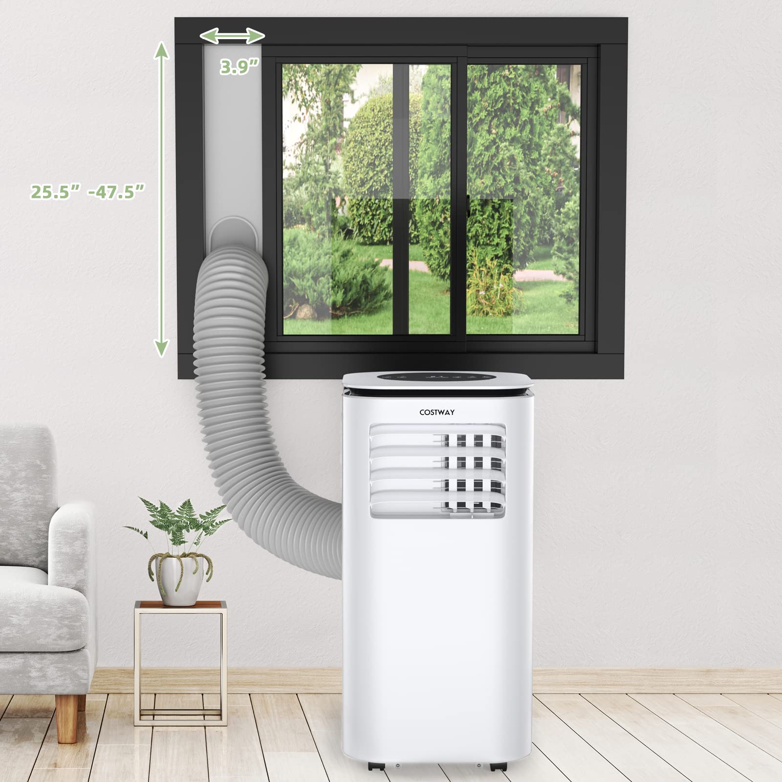 COSTWAY 9000BTU Portable Air Conditioner with Remote Control, 2 Fan Speeds & 24H Timer - Cools Rooms Up to 350 sq.ft - Includes Window Installation Kit - Perfect for Bedrooms, Offices & Small Apartments
