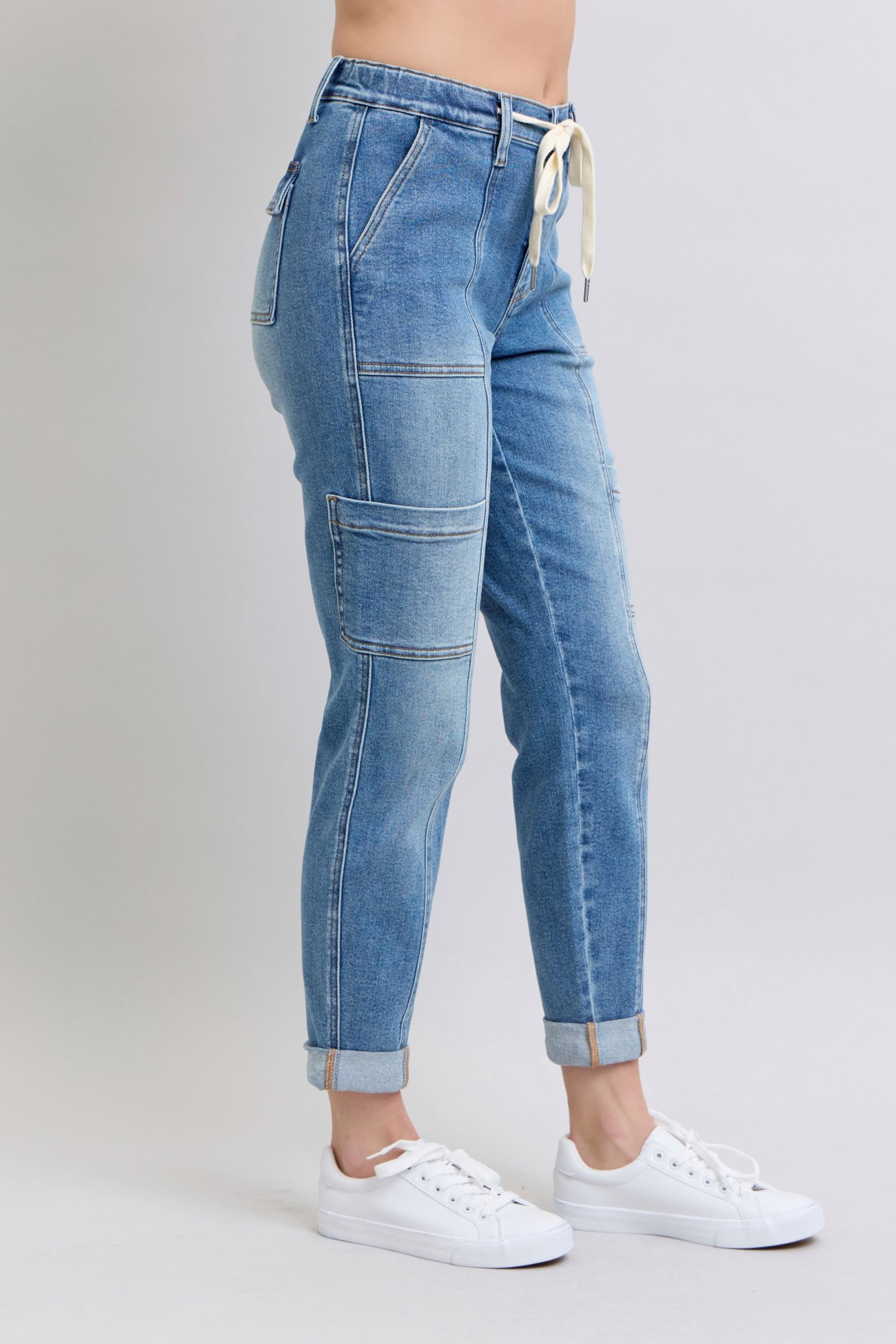Clayton High Rise Cuffed Cargo Denim Jogger Pants for Women - Stylish & Comfortable Casual Wear for Running, Travel & Everyday Outfits