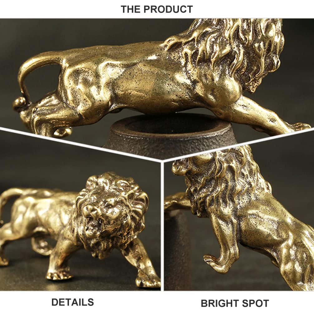 Baluue Handmade Copper Feng Shui Lion Statue - Chinese Home Decor, Housewarming Gift, Money Attracting Ornament for Living Room, Office & Car Interior Decoration