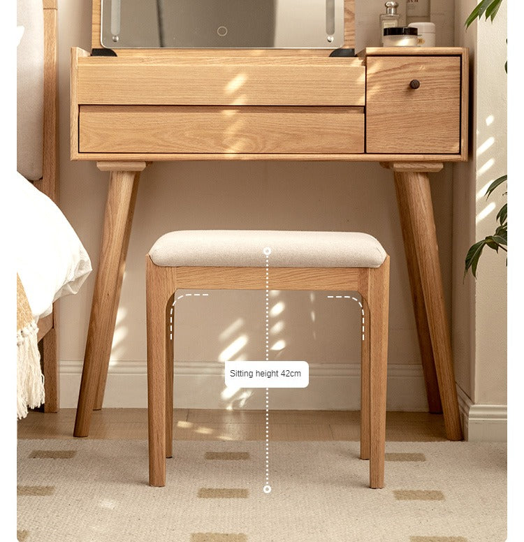 Premium Solid Wood Makeup Stool - Handcrafted Oak, Ash & Black Walnut Vanity Seat | Perfect for Dressing Tables, Bedroom Vanity & Salon Styling Stations