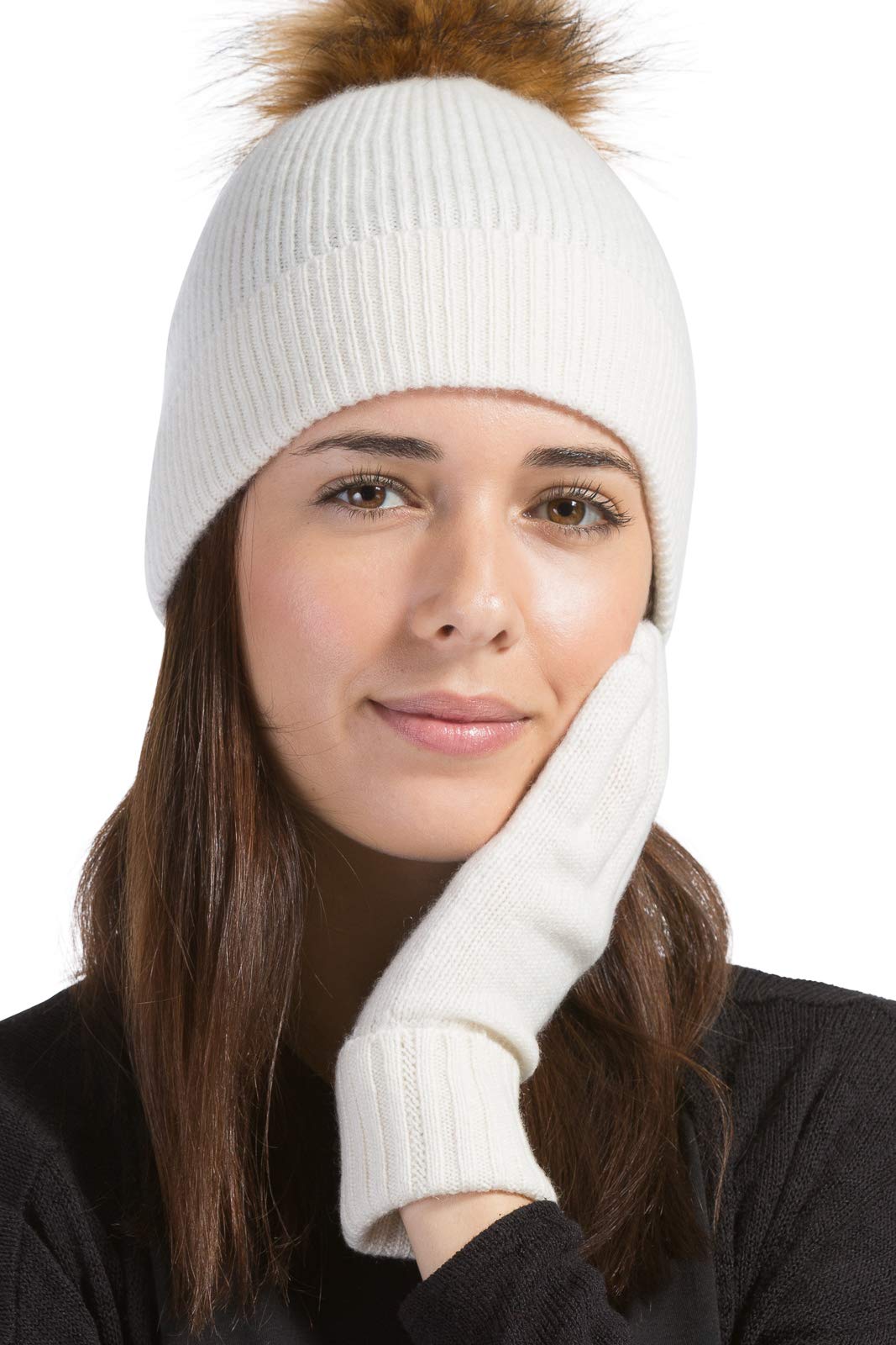 Fishers Finery Women's 100% Soft Cashmere Winter Hat and Gloves Set with Gift Box - Warm Beanie & Mittens for Cold Weather, Outdoor Activities, and Holiday Gifts