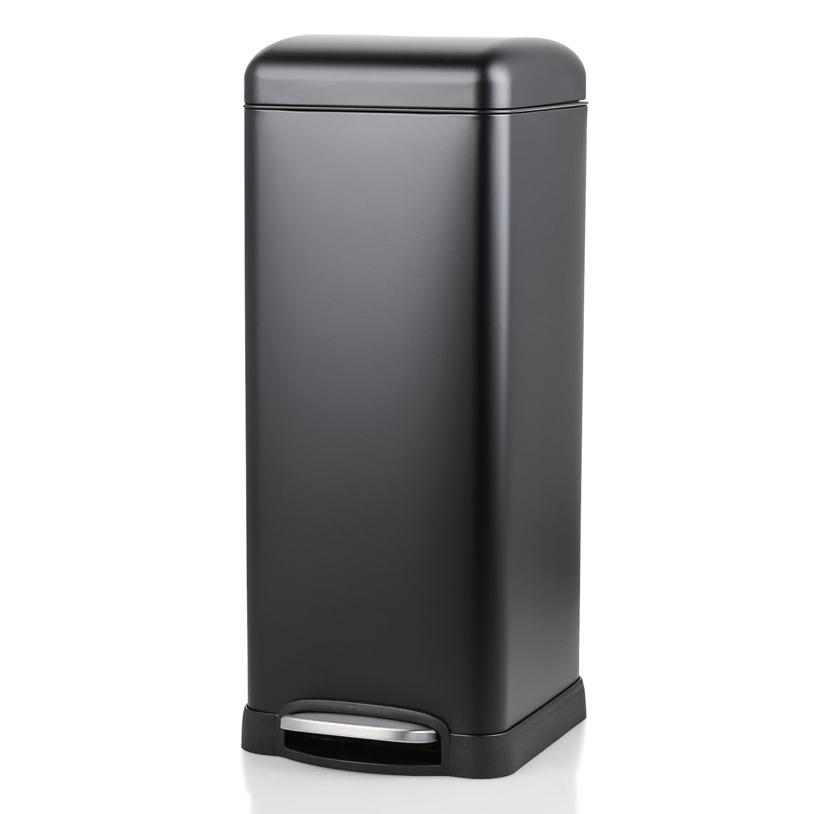 MoNiBloom 8 Gallon Step Trash Can with Soft Close Lid - Fingerprint Proof Stainless Steel Garbage Bin with Foot Pedal & Removable Inner Bucket for Kitchen, Bathroom, Bedroom, Living Room, Home Office & Dorm - Perfect for Waste Disposal & Home Organization (30 Liter/Black)