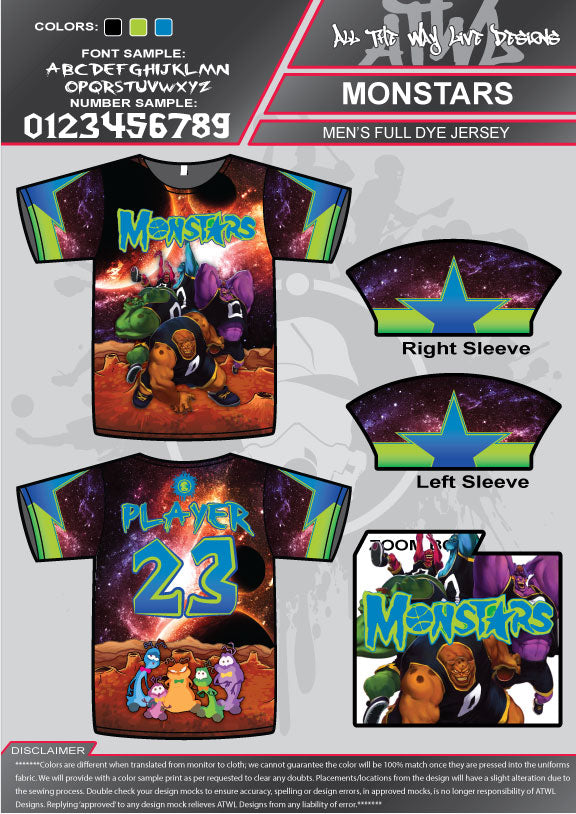 Monstars Full Dye Sublimation Basketball Jersey - Breathable Performance Jersey for Men & Women - Perfect for Games, Practice & Team Uniforms