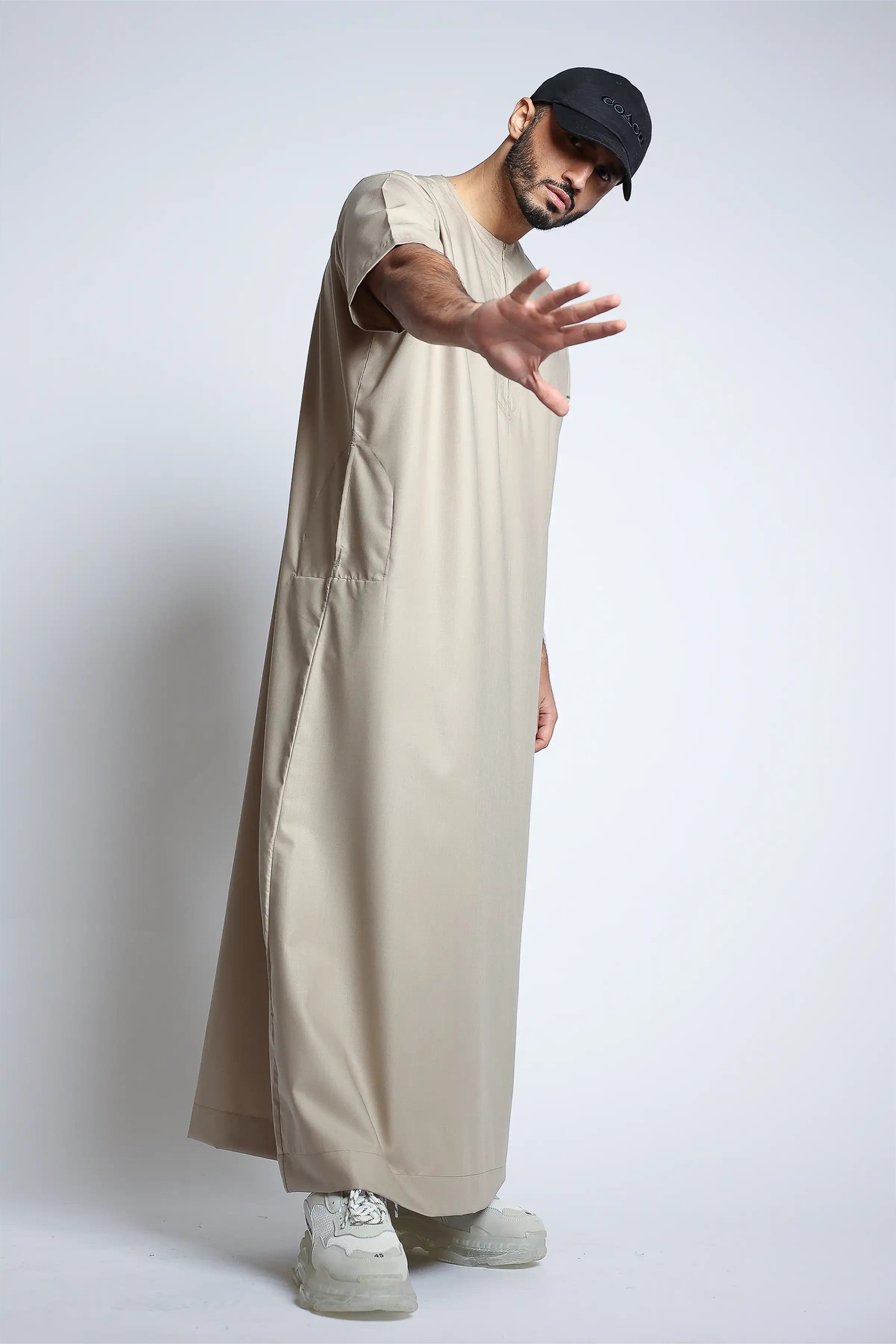 J152 Dust Storm Half Sleeve Thobe for Men - Lightweight Islamic Robe with Breathable Fabric - Perfect for Prayer, Eid, and Casual Wear