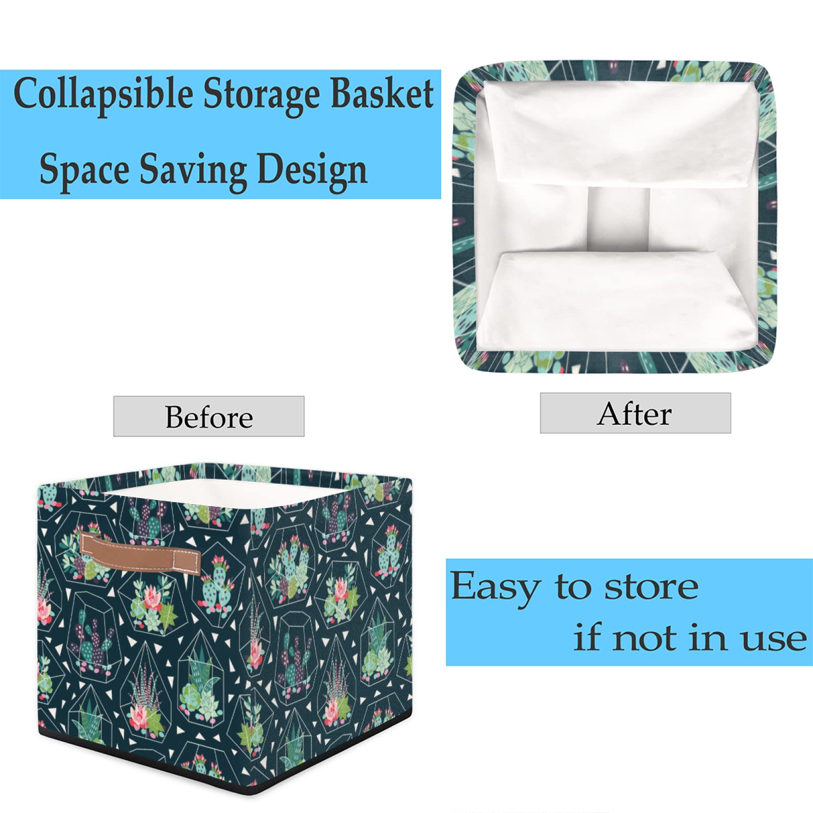 Geometric Cactus Flower Large Collapsible Storage Cube Bins with Handles - 13x13x13 Inch Decorative Storage Boxes for Toys, Closet, Nursery & Kids Bedroom Organization | Perfect for Home, Office & Playroom Storage Solutions