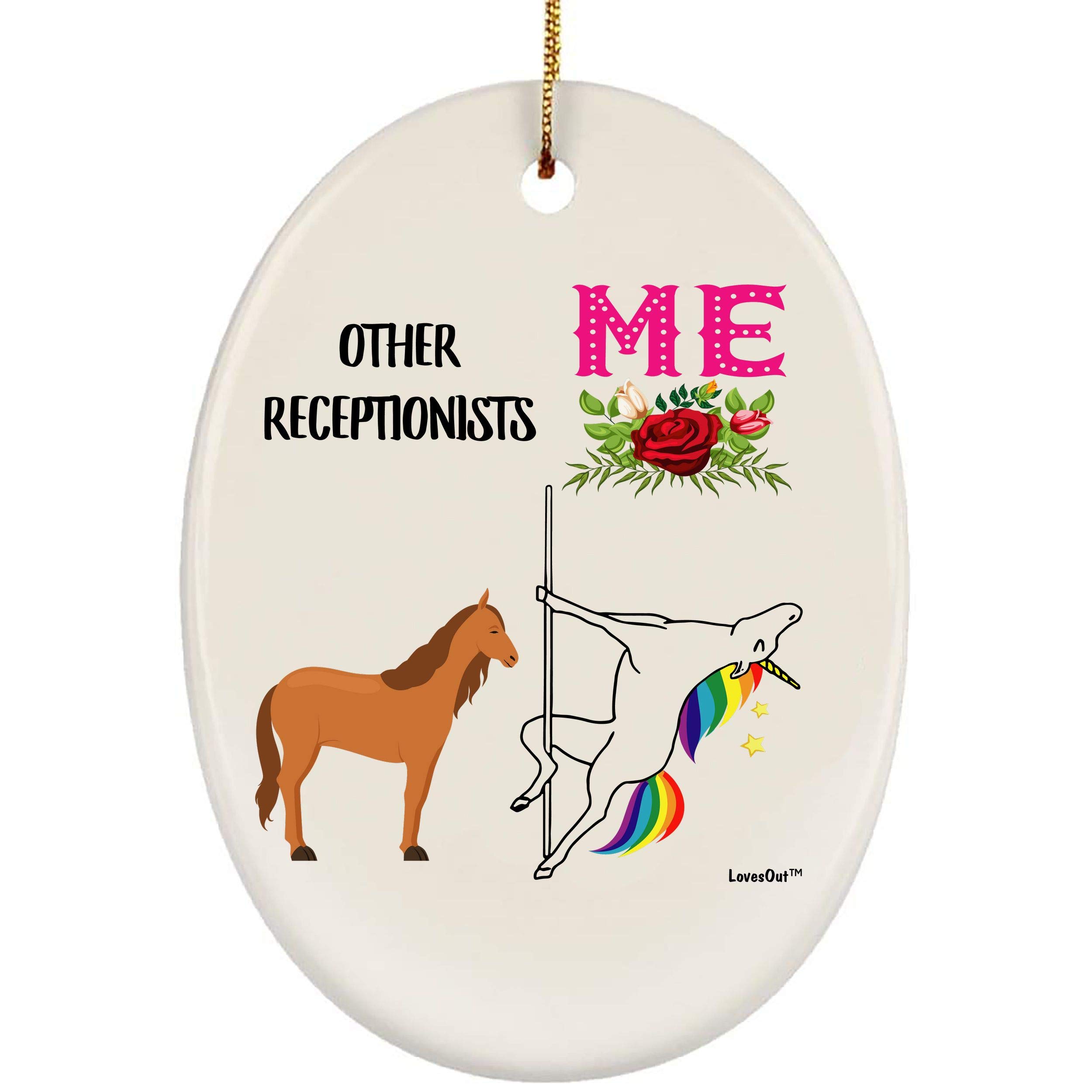 Funny Unicorn Ceramic Ornaments - Best Receptionist Gifts for Birthday & Christmas 2024 - Oval Hanging Decor for Office, Home, and Holiday Tree Decorations
