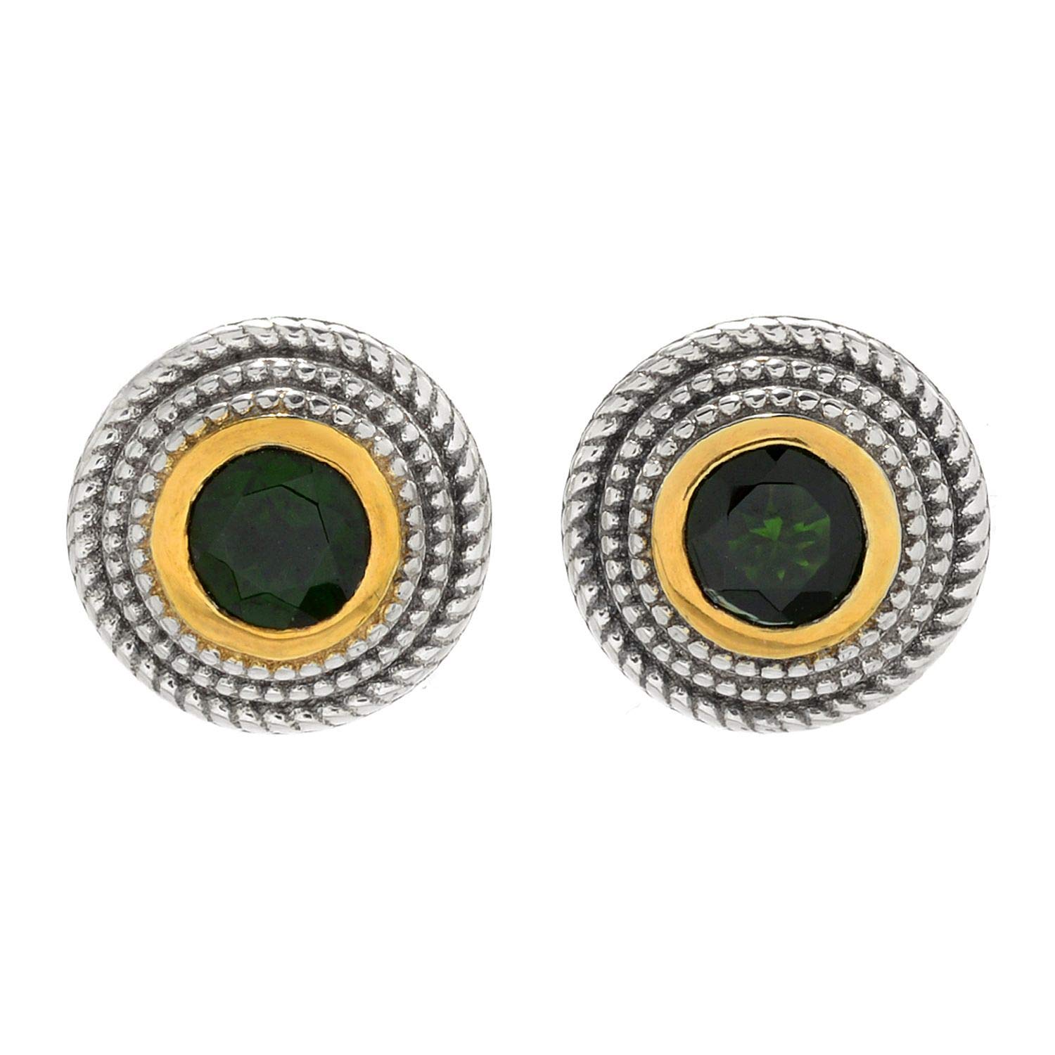 Sterling Silver Round Chrome Diopside Triple Rope Halo Stud Earrings for Women | Dainty Green Gemstone Jewelry Gift for Birthday, Anniversary & Valentine's Day | Perfect for Parties, Weddings & Everyday Wear