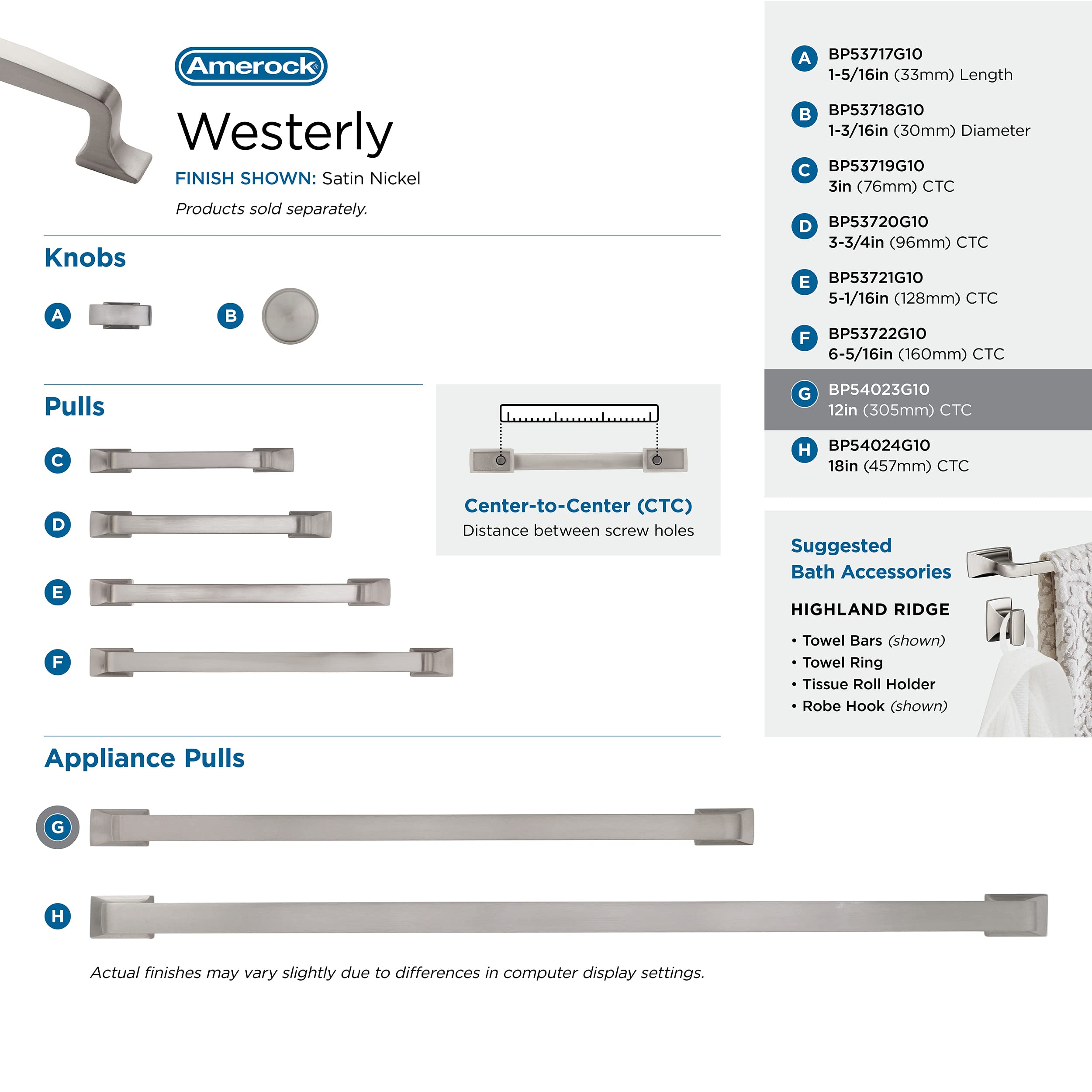 Amerock 12 Inch Satin Nickel Appliance Pull - 305mm Center to Center - Westerly Drawer Handle & Cabinet Hardware (1 Pack) - Perfect for Kitchen Cabinets, Bathroom Vanities & Furniture Upgrades