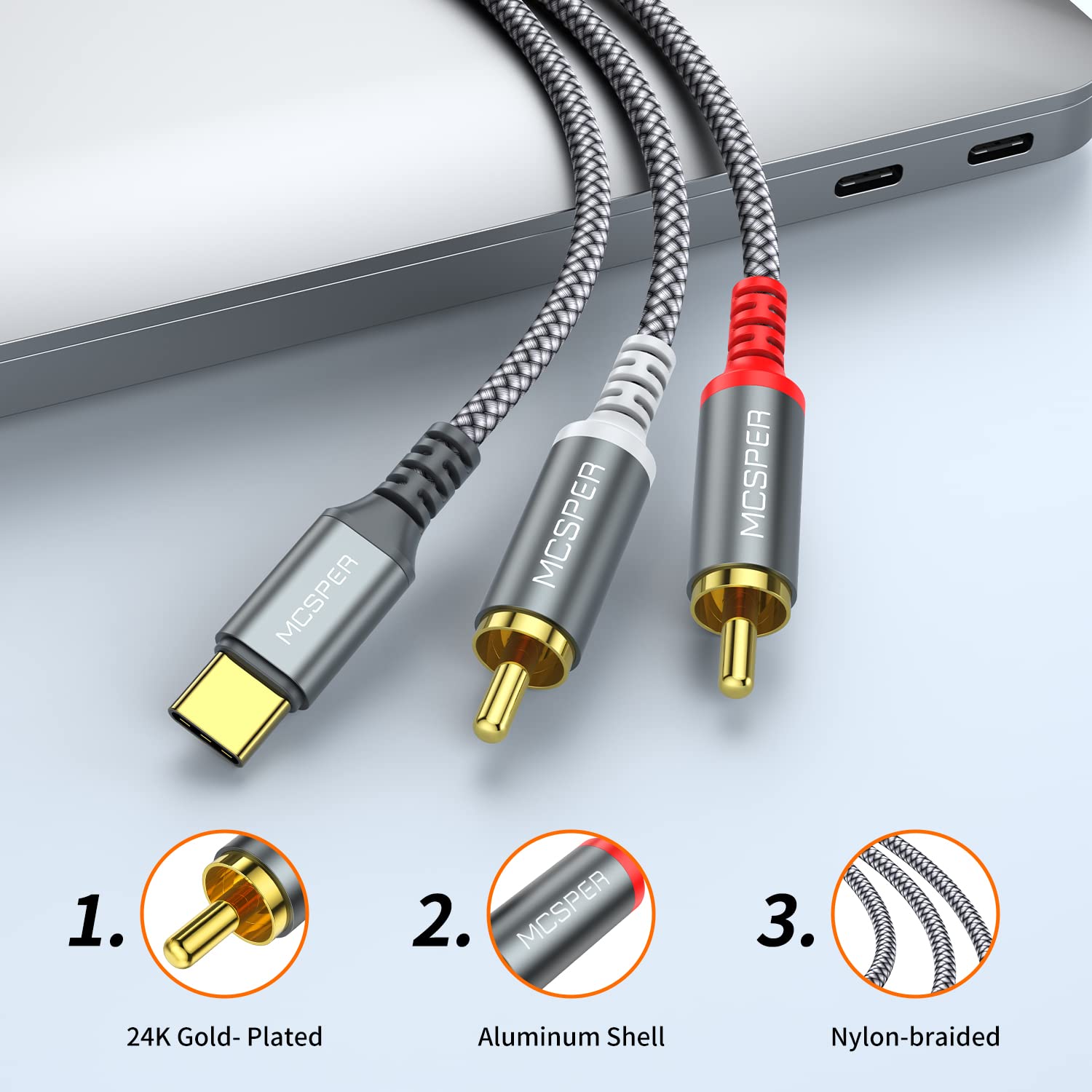 USB C to 2 RCA Audio Cable, 6.6 Ft Type-C to RCA Male to Male Y Splitter - Compatible with Samsung Galaxy S23/S22/S21, Phone, Tablet, Home Theater, DVD, Amplifier, Speaker & Car Stereo - Perfect for Home Audio Setup & Mobile Music Streaming