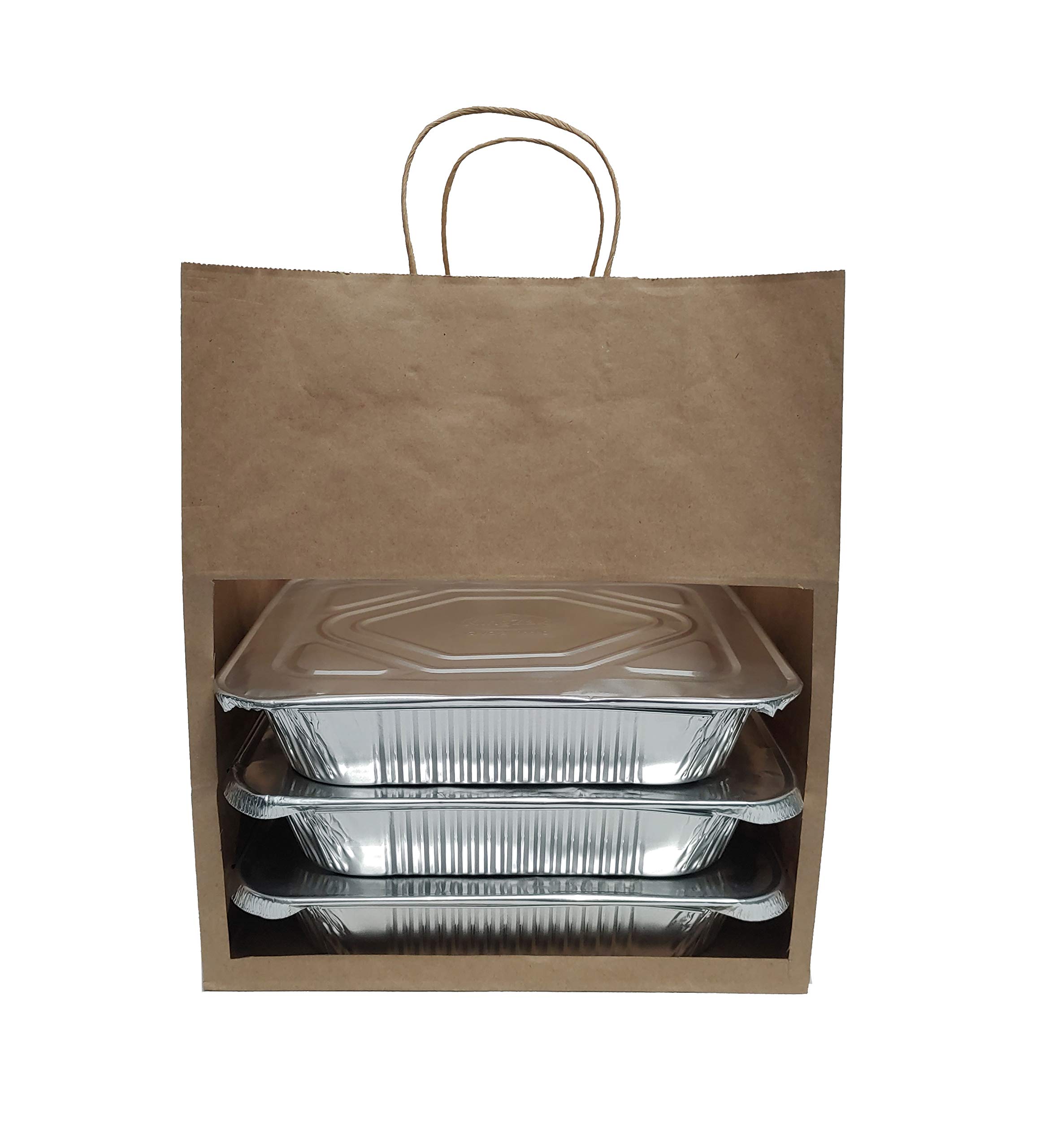 200-Pack Kraft Paper Take Out Bags with Wide Gusset (15.5x10x15.75x10 Inches) - Eco-Friendly Food Delivery Bags for Restaurants, Catering & Bakeries - Fits Half Tray Catering Pans, 9