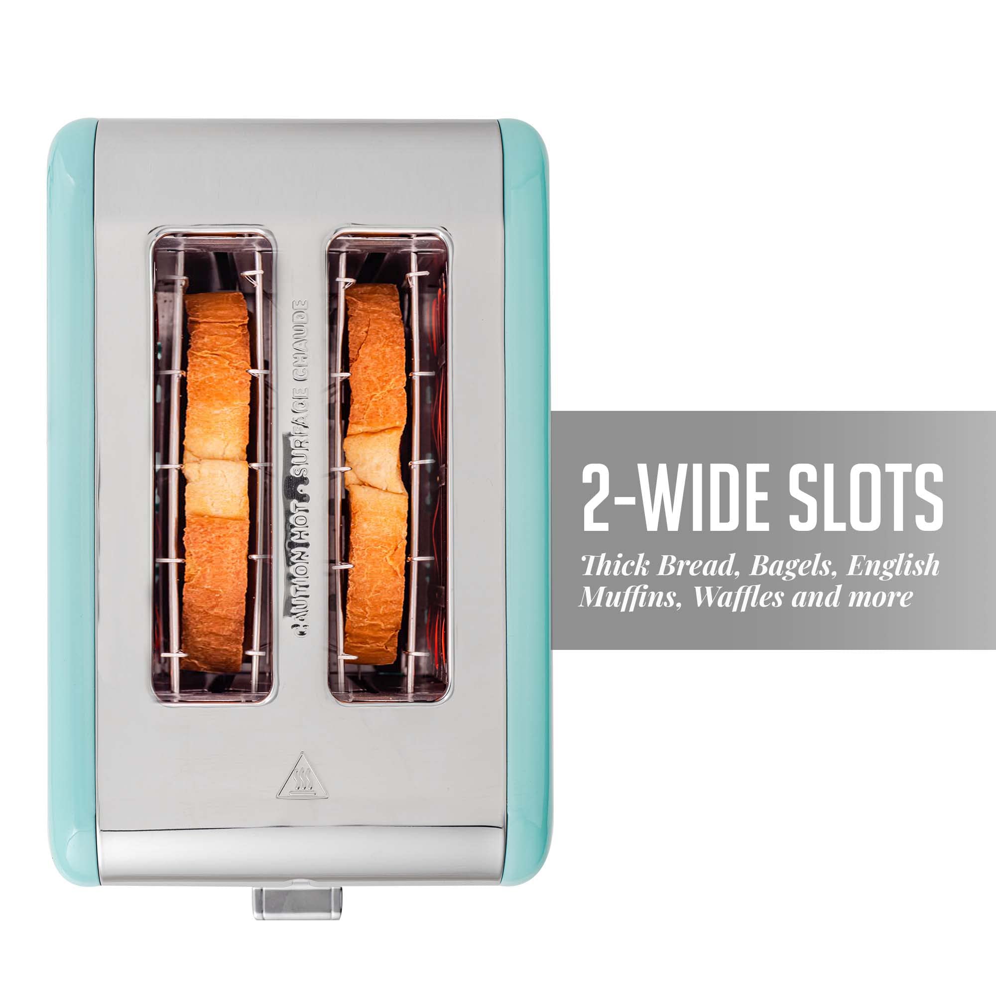 OVENTE 2 Slice Toaster with Extra Wide Slots - 6 Browning Settings, Stainless Steel Body & Removable Crumb Tray - Compact Countertop Toaster for Bread, Bagels, Muffins, Croissants & Waffles (Turquoise TS2450T) - Perfect for Breakfast, Kitchen, Dorm & Office Use