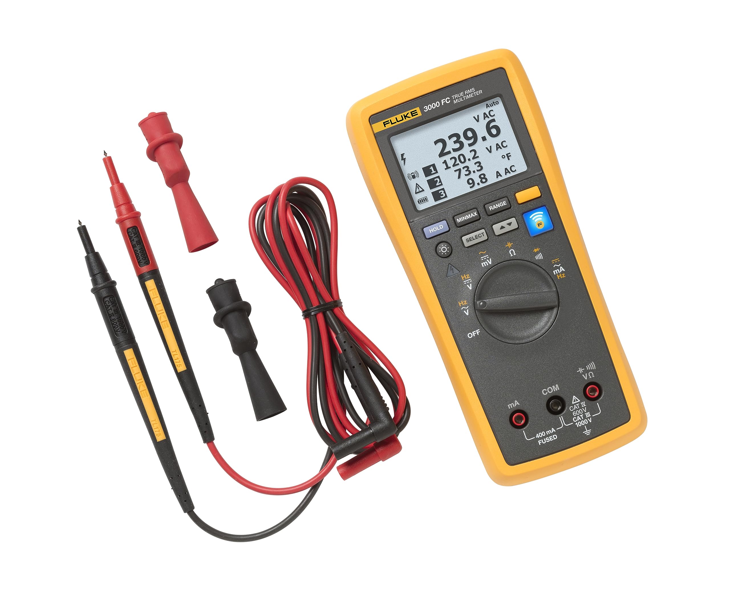 Fluke 3000 FC Wireless Digital Multimeter - True RMS AC/DC Voltage Current Tester with Bluetooth Connectivity for Electricians, HVAC Technicians & DIY Home Use