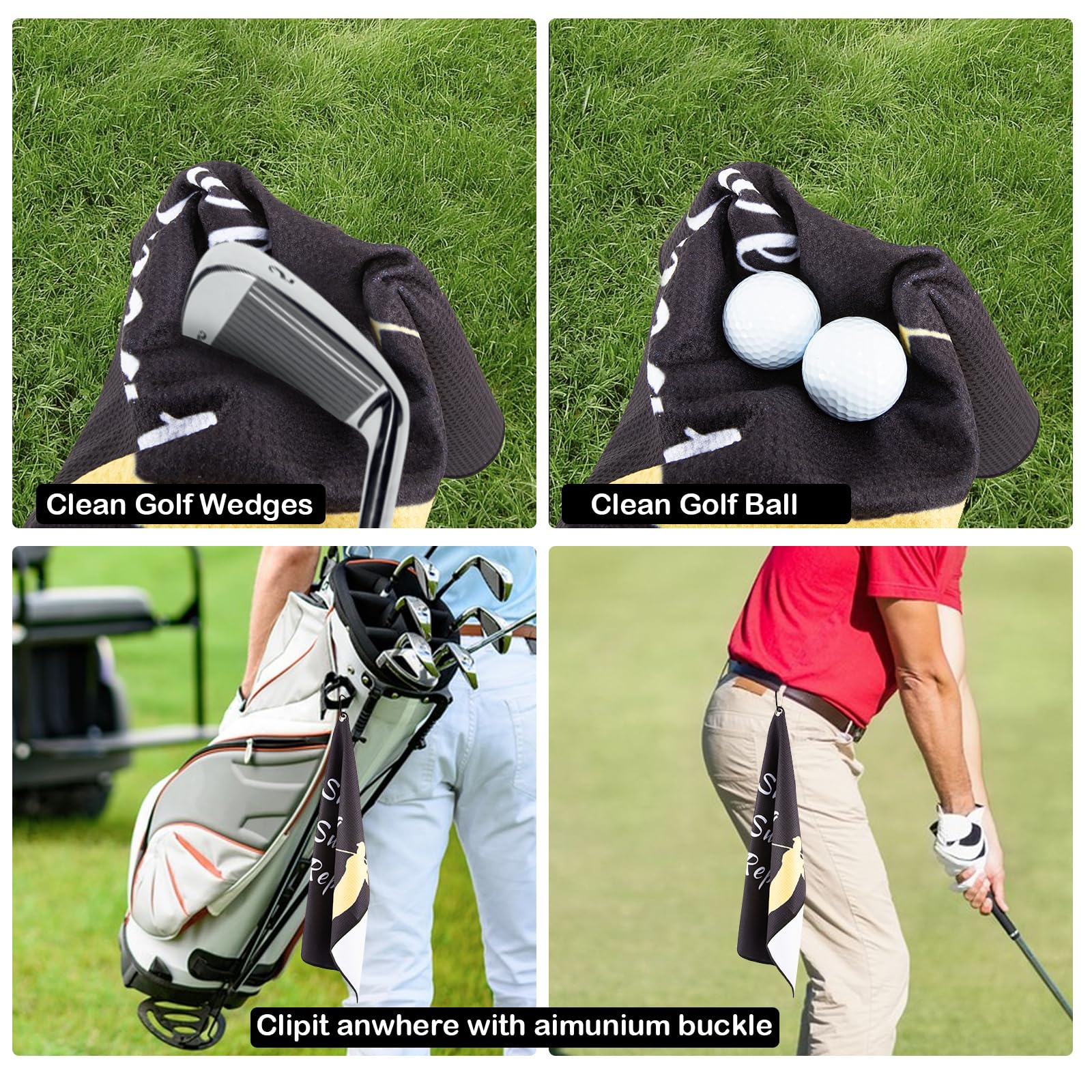Premium Microfiber Waffle Golf Towel with Clip - Funny Printed & Embroidered Design - Perfect Golf Accessory Gift for Men & Women Golfers - Ideal for Golf Bags, Courses & Practice Sessions