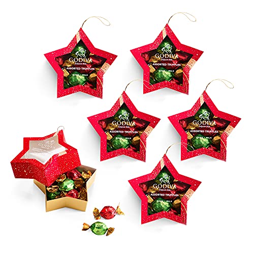 Premium Godiva Chocolatier Holiday Assorted Chocolate Truffles Gift Set - 6 Star Ornament Chocolates for Christmas Gifts, Party Favors & Festive Desserts
