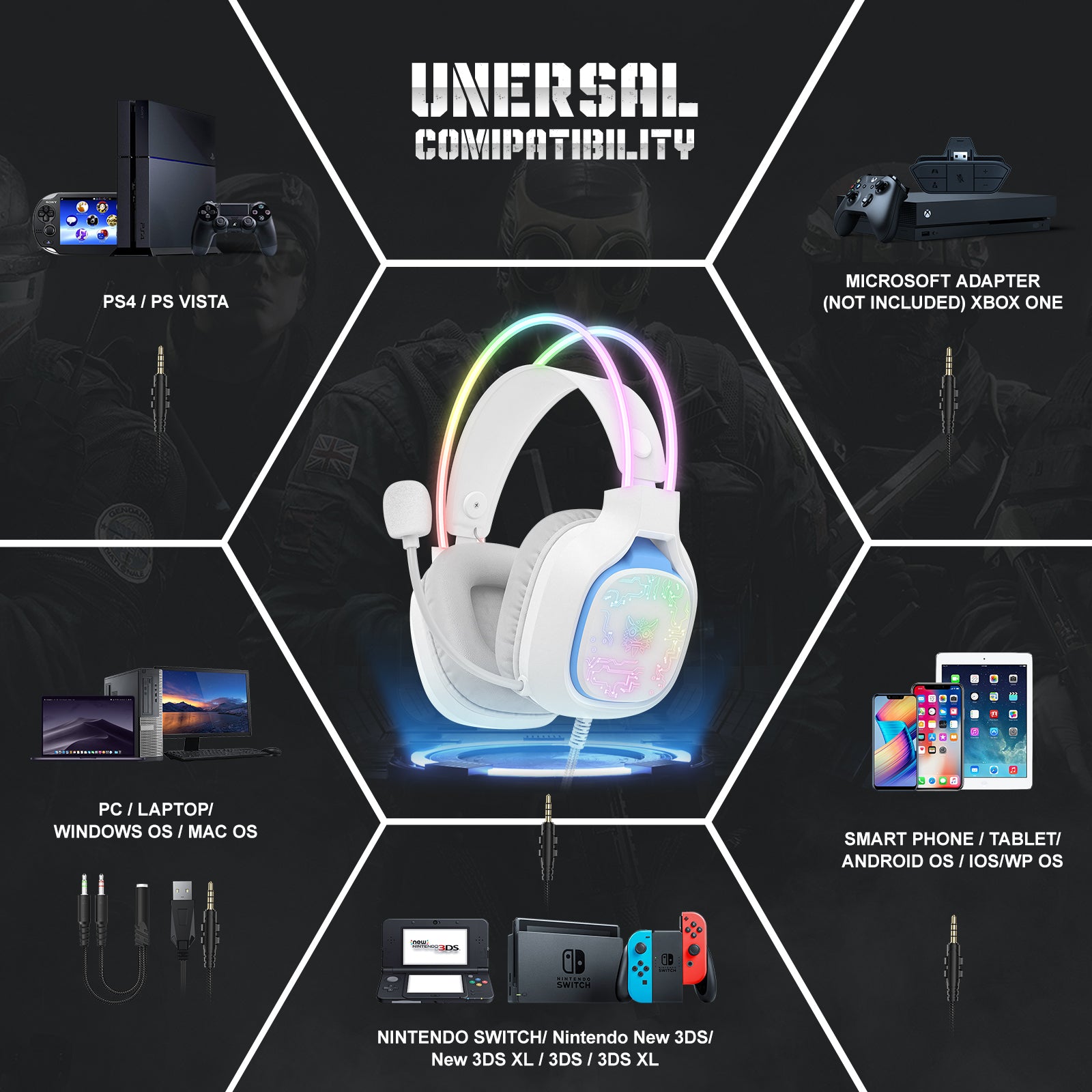 ONIKUMA X22 USB & 3.5mm RGB Gaming Headset with Microphone - Wired PC Headphones for Gaming, Streaming & Work - 1.8m Cable with Dynamic Cool Lighting - Perfect for Fortnite, Call of Duty & Zoom Meetings