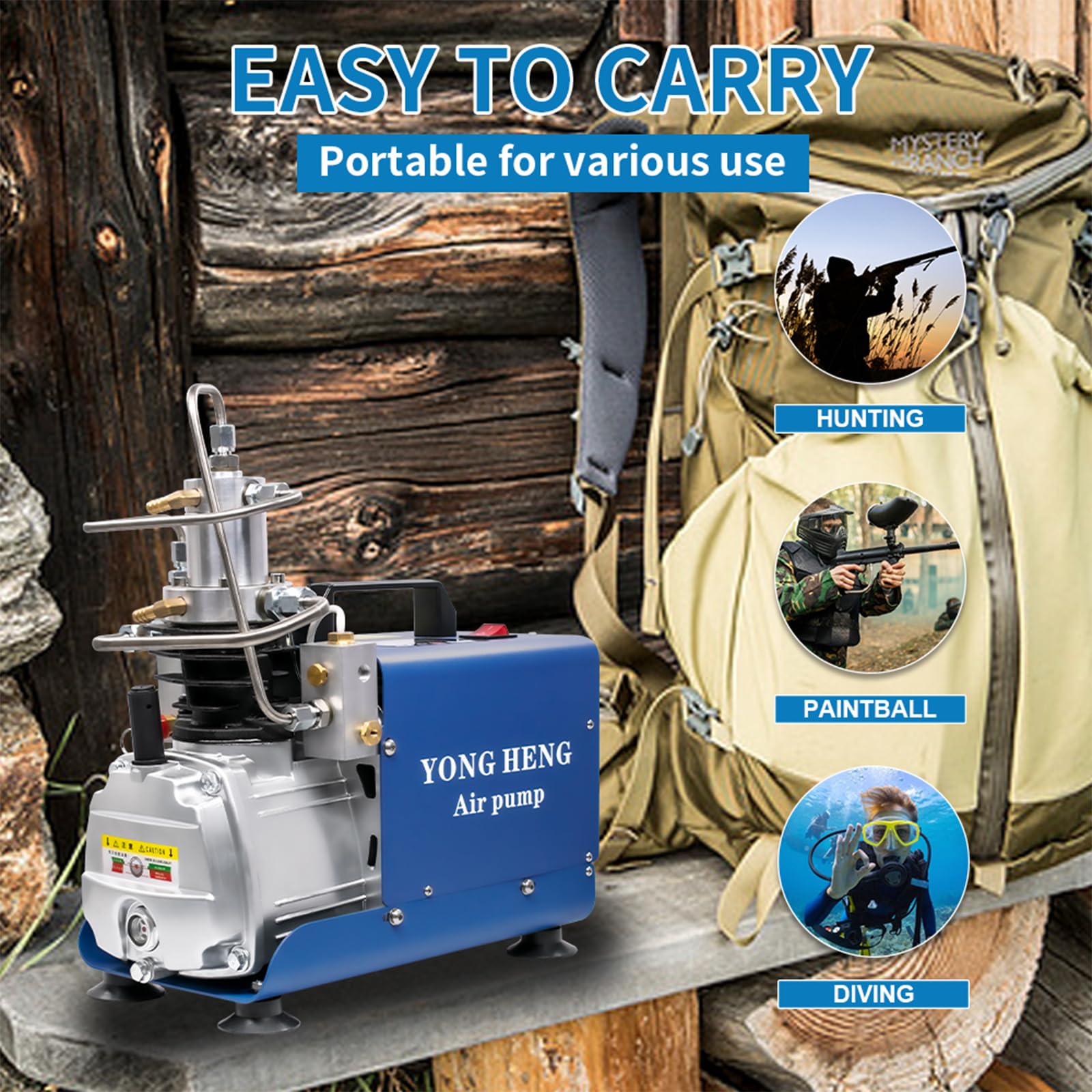 YONG HENG 4500Psi/30Mpa High Pressure Air Compressor Pump with LCD Display, Auto-Stop & Built-in Water-Oil Separator - PCP Air Rifle Filling for Hunting, Shooting & Paintball (Portable Airgun Accessory)