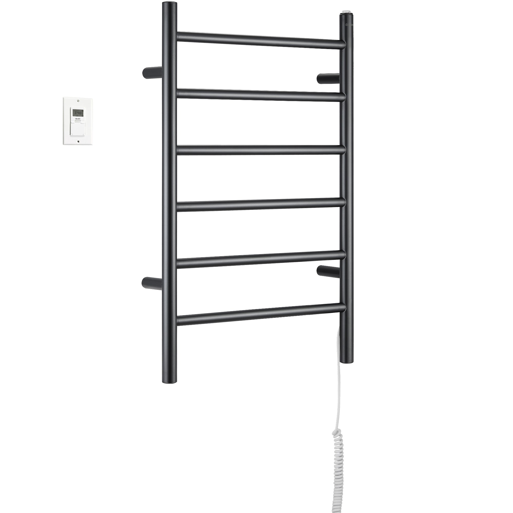 Ancona Comfort 6 Wall Mount Electric Towel Warmer - Plug In or Hardwire Installation with Timer - Matte Black Finish for Bathroom, Spa & Luxury Home Use