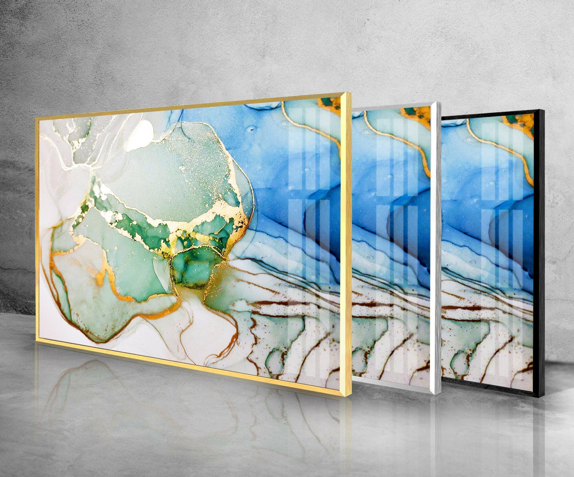 Blue Geode Alcohol Ink Art Glass Wall Decor - Handmade Abstract Art for Living Room, Bedroom & Office