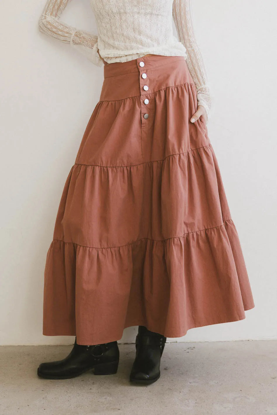 Luna Tiered Maxi Skirt for Women - Flowy Boho Long Skirt in Mauve | Perfect for Beach, Vacation & Summer Outfits | Final Sale