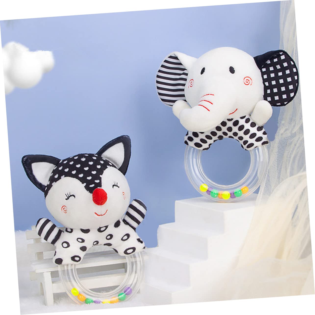 FAVOMOTO 4-Piece Baby Rattle Bell Calming Toy Set - Soft Stuffed Animal & Plastic Rattles for Infants 6-12 Months | Sensory Development & Soothing Playtime Gift