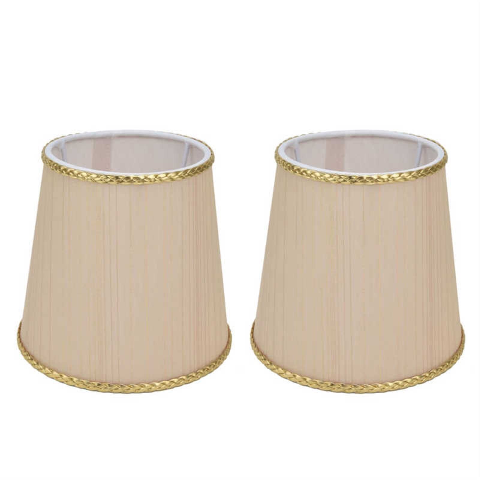 2PCS Small Beige Fabric Lamp Shades with Golden Trim - European Style E14 Lampshades for Table, Chandelier & Wall Lights (11.2x15.3x14cm) - Perfect for Bedroom, Living Room & Office Decor