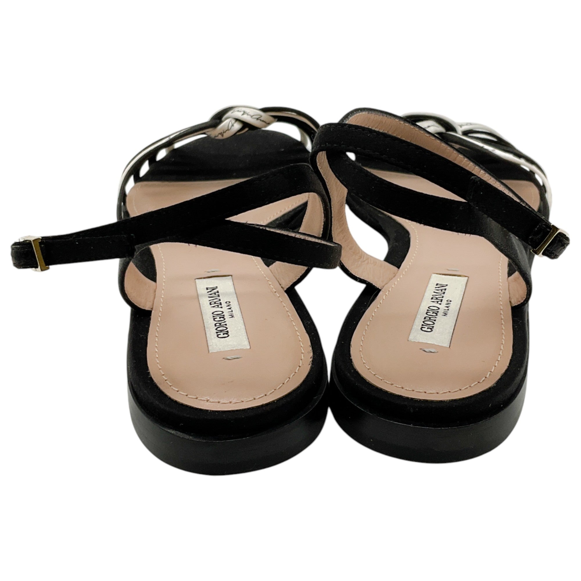 Giorgio Armani Black & White Strappy Logo Flat Sandals for Women - Comfortable Summer Casual Shoes for Beach, Vacation and Everyday Wear