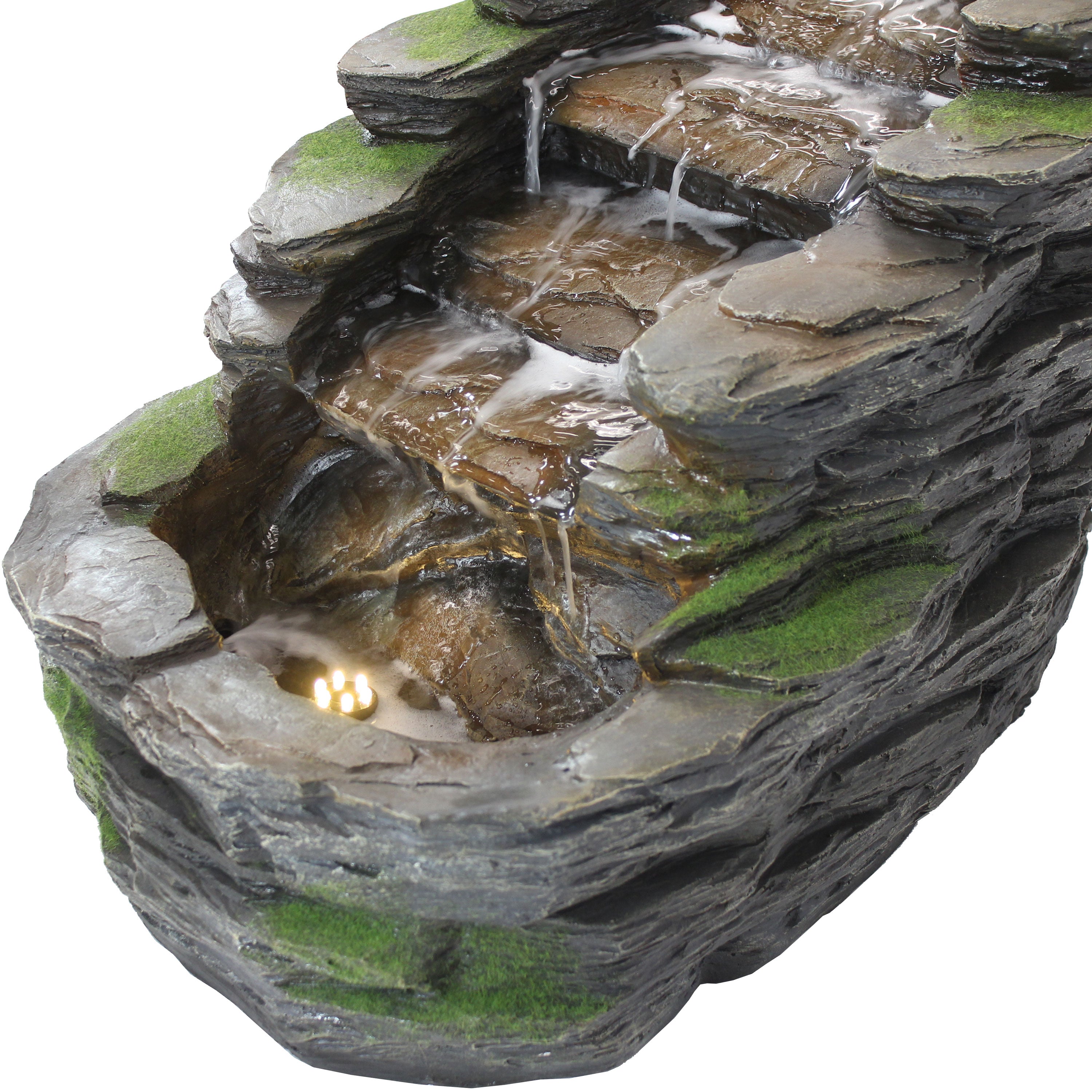 Sunnydaze Shale Falls Outdoor Water Fountain with LED Lights - 13 Inch Garden Decor for Patio, Yard, and Landscape | Relaxing Water Feature for Backyard, Porch, and Outdoor Living Spaces