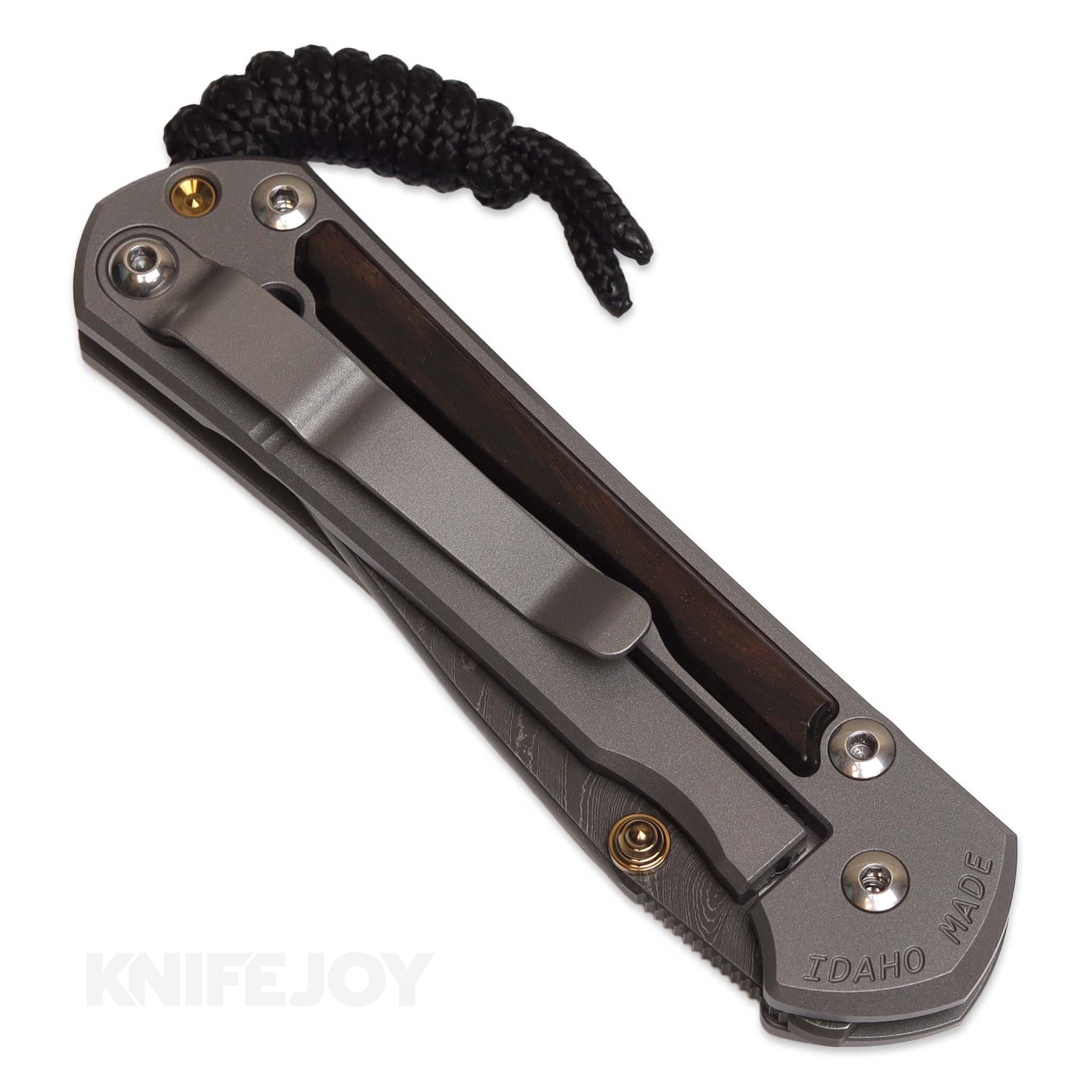 Chris Reeve Knives Small Sebenza 31 Drop Point Folding Knife - Boomerang Damascus Steel Blade with Macassar Ebony Wood Inlays & Matte Finish | Double Gold Lugs - Perfect for EDC, Outdoor Adventures & Collectors