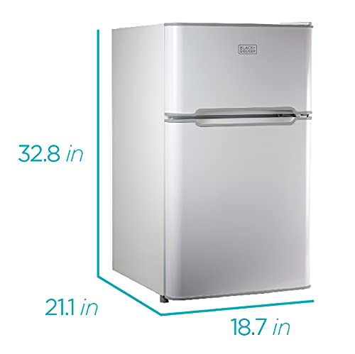 BCRDK32W 2 Door Mini Fridge with Separate Freezer - 3.1 cu.ft Compact Refrigerator in White - Perfect for Dorm, Office, Bedroom, or Small Apartment