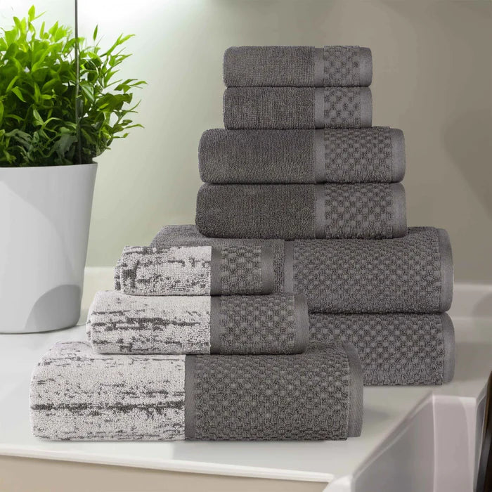 Premium 9-Piece Cotton Plush Jacquard Towel Set - Solid & Two-Toned Colors for Bath, Spa & Luxury Home Decor