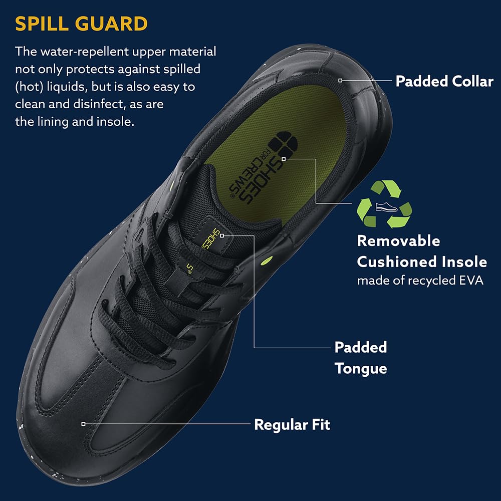 Slip Resistant Men's Work Shoes - Freestyle II Vegan Black Water Repellent Trainers with Trip Protection | Non-Slip Safety Footwear for Restaurant, Kitchen, Hospital & Construction Workers