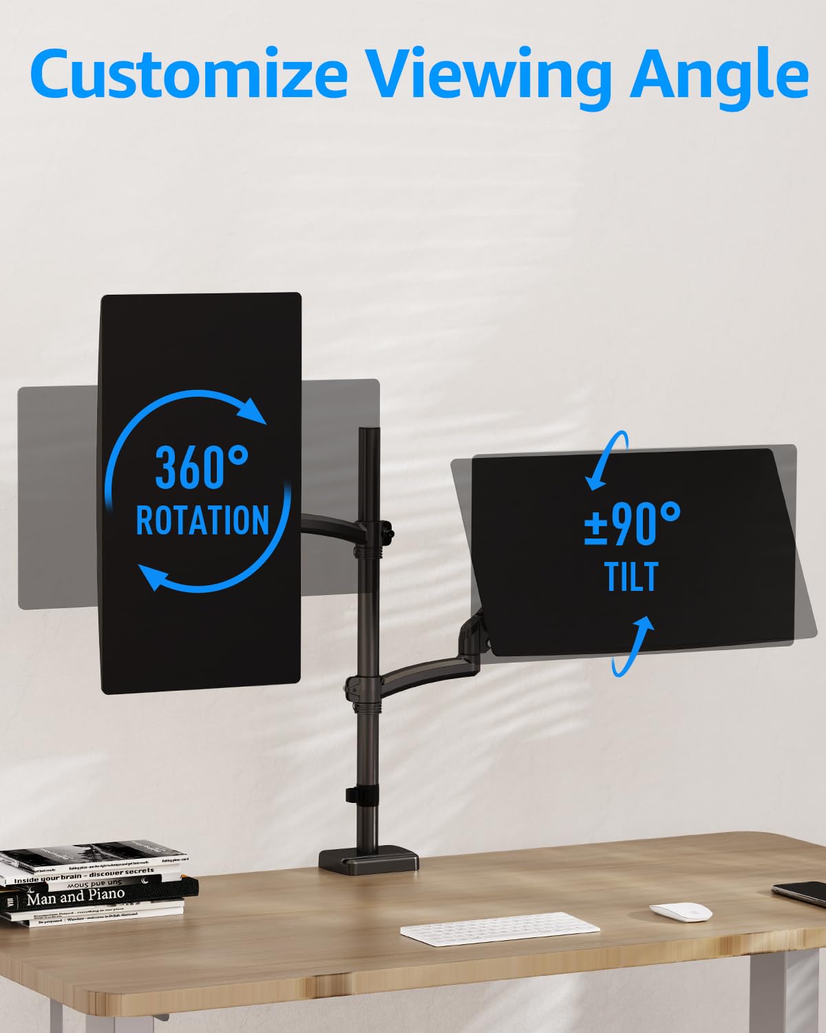 MOUNTUP Vertical Dual Monitor Stand - Heavy Duty Gas Spring Arm for 32 Inch Screens (4.4-17.6lbs), VESA 75x75/100x100 Mount with Clamp/Grommet Base - MU6012A - Perfect for Home Office, Gaming Setup & Workspace Ergonomics