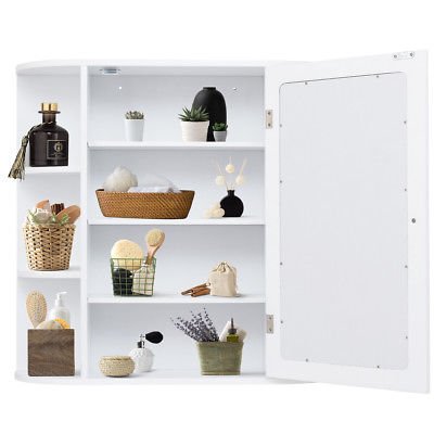 Wall Mounted Bathroom Storage Cabinet - White Mirrored Organizer for Makeup, Toiletries & Essentials | Space-Saving Vanity Mirror with Shelves