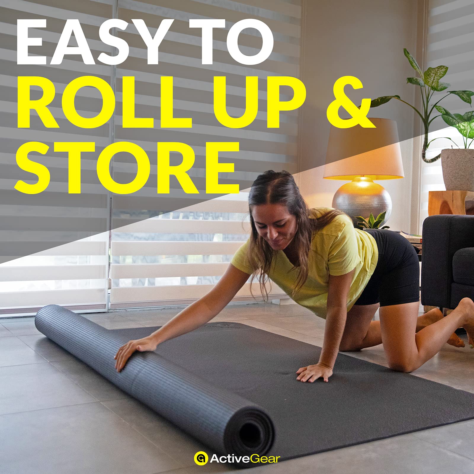 ActiveGear Large Exercise Mat 6'x5'x7mm - Premium Non-Slip Thick High-Density Rubber Workout Mat for Home Gym, Yoga, Pilates & Fitness Training - Durable Floor Protection for Hardwood & Tile Floors