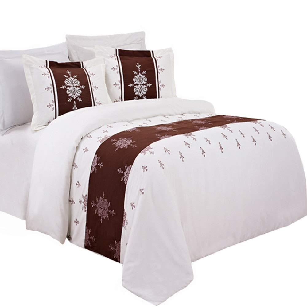 Embroidered Eleanor Microfiber 8-Piece King Size Bed-in-a-Bag Set | Duvet Cover with Shams in Ivory, Chocolate & Lavender + White Down Alternative Comforter & Bed Sheets | Luxury Bedding for Master Bedroom & Guest Room Decor